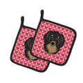 Longhair Black and Tan Dachshund Pot Holder Set of 2 Heat Resistant Quilted Hot Pads 7.5 x 7.5 Inch, Insulated Kitchen Trivets for Cooking & Baking
