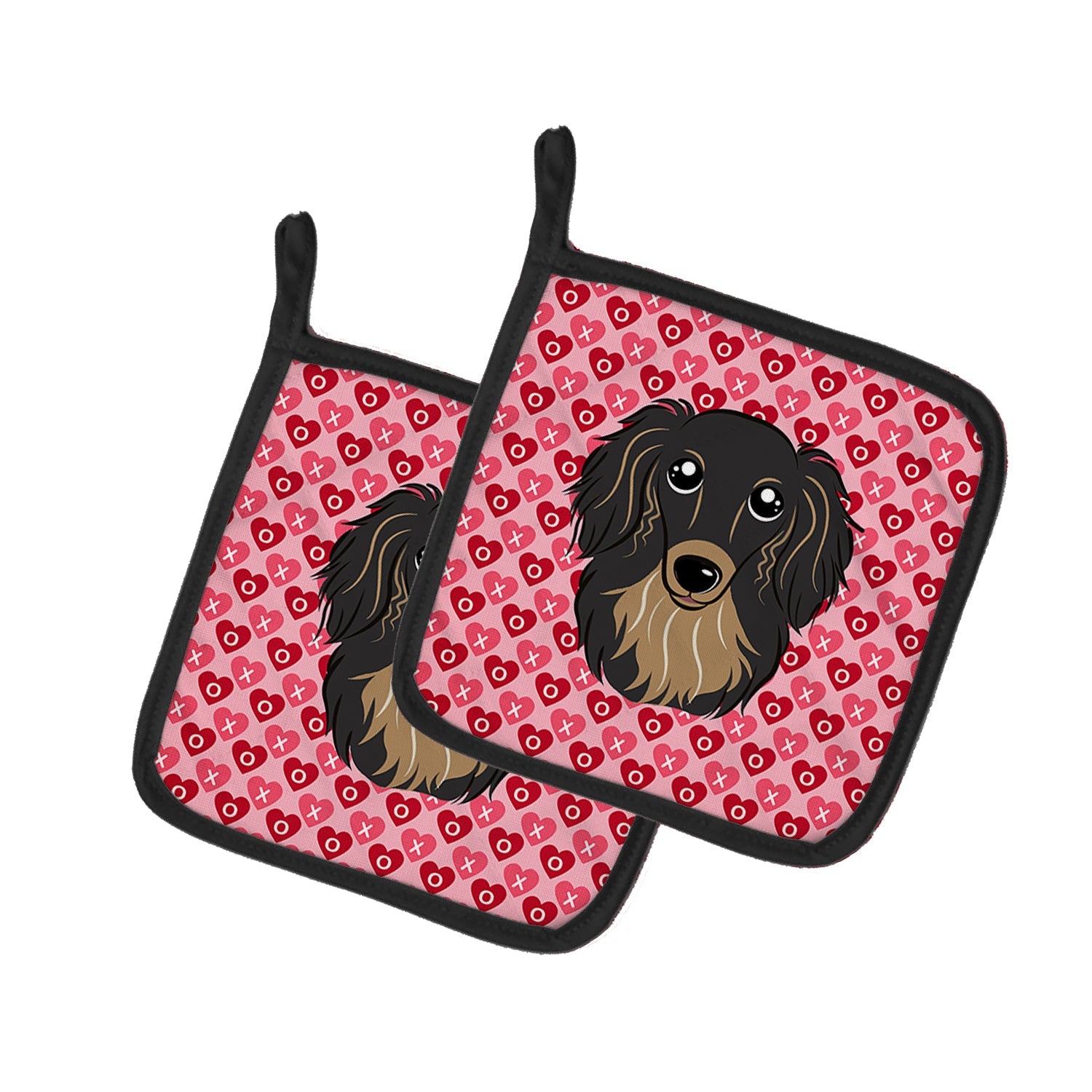 Longhair Black and Tan Dachshund Pot Holder Set of 2 Heat Resistant Quilted Hot Pads 7.5 x 7.5 Inch, Insulated Kitchen Trivets for Cooking & Baking