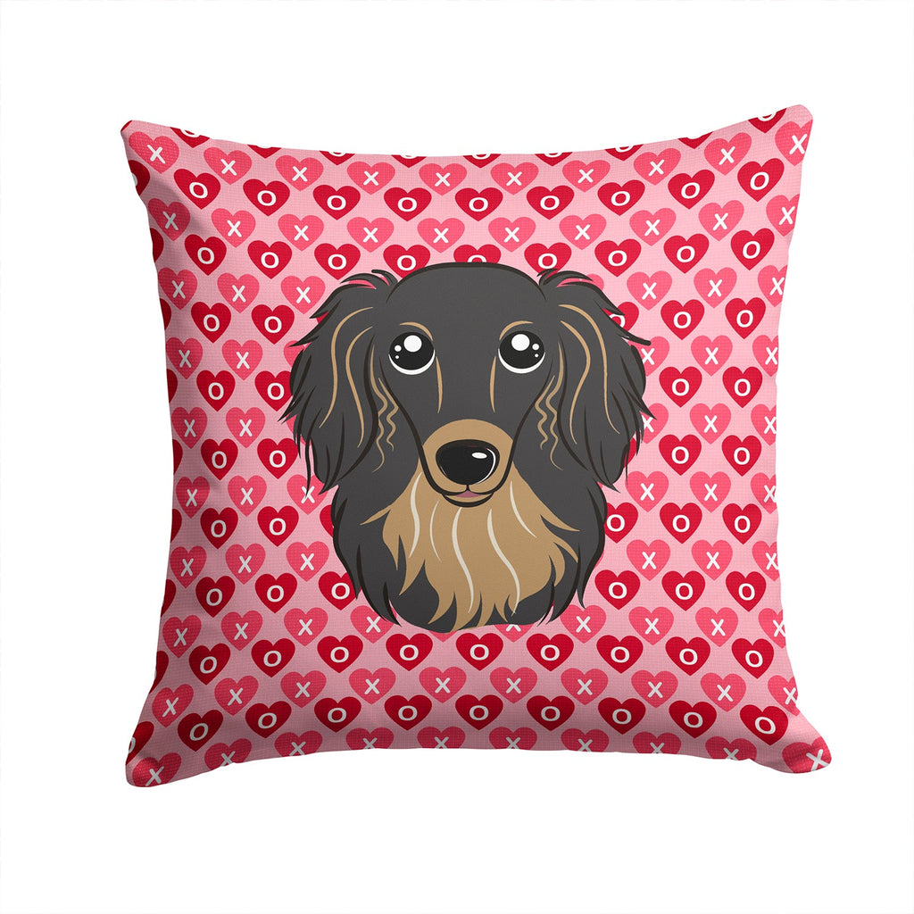 Longhair Black and Tan Dachshund Decorative Throw Pillow 14x14 Indoor Outdoor Accent Cushion, Fabric Cover with Insert for Sofa, Bed, Porch & Living Room