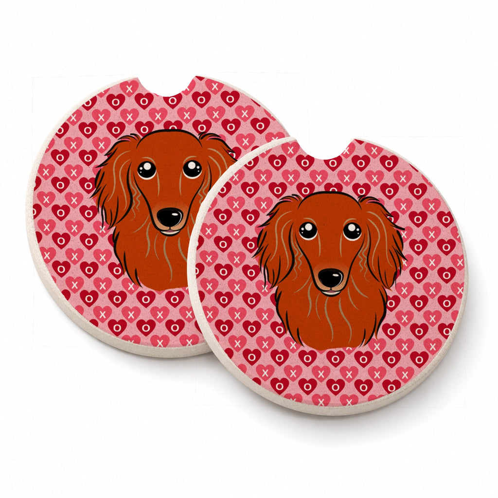 Longhair Red Dachshund Set of 2 Cup Holder Car Coasters Absorbent Round Sandstone Coasters Gifts for Men or Women, 2.5, Multicolor