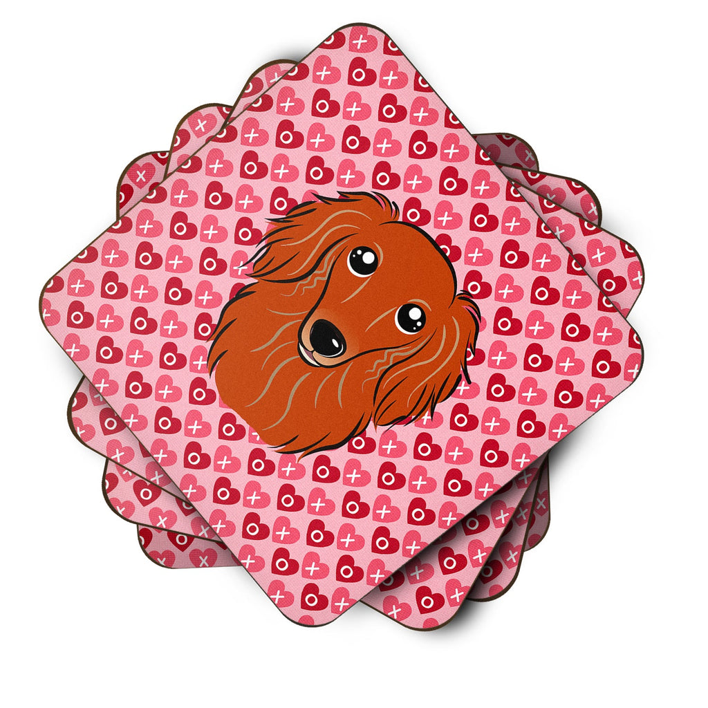 Longhair Red Dachshund Foam Coasters Set of 4 Cup Coasters for Indoor Outdoor, Tabletop Protection, Anti Slip, Mouse pad Material