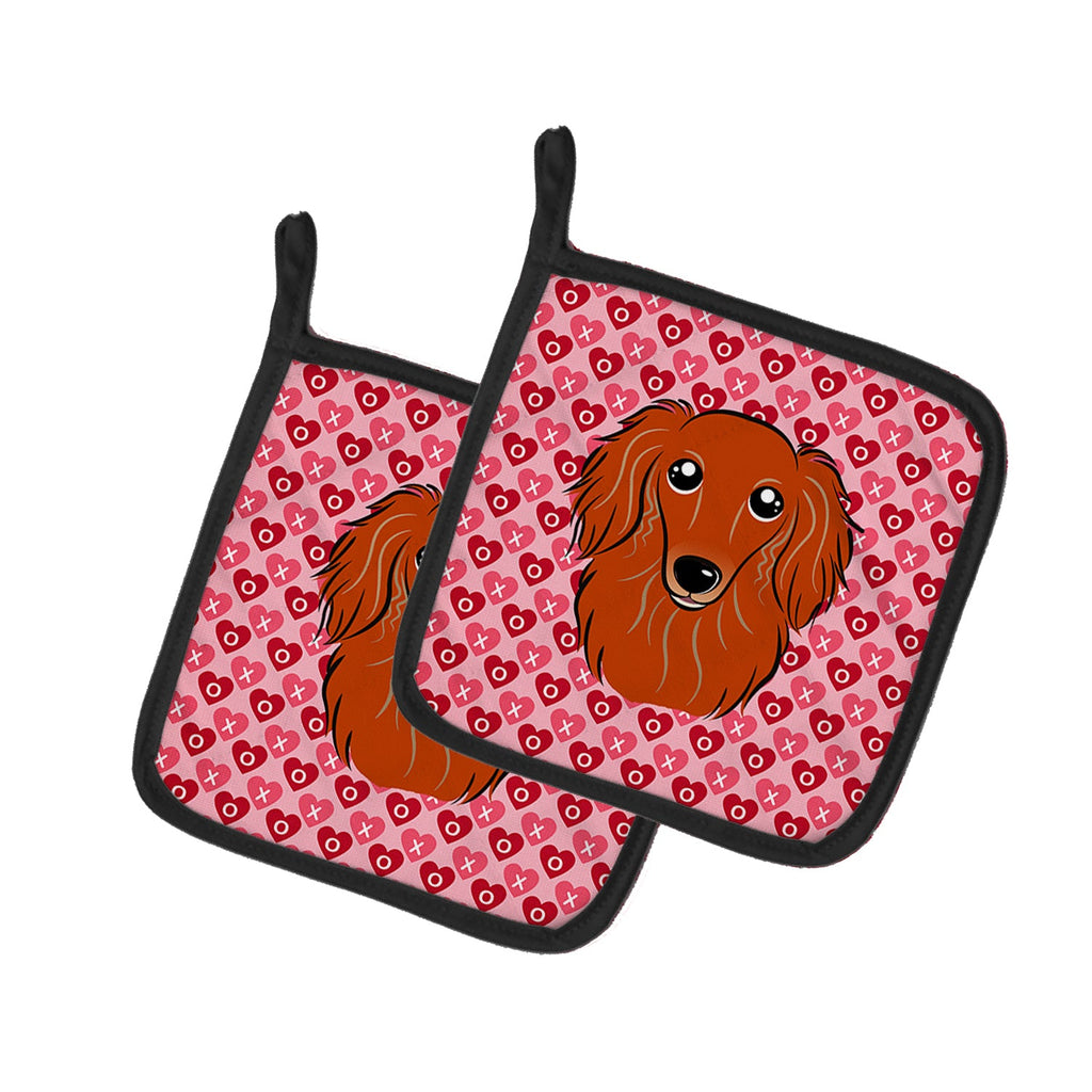Longhair Red Dachshund Pot Holder Set of 2 Heat Resistant Quilted Hot Pads 7.5 x 7.5 Inch, Insulated Kitchen Trivets for Cooking & Baking