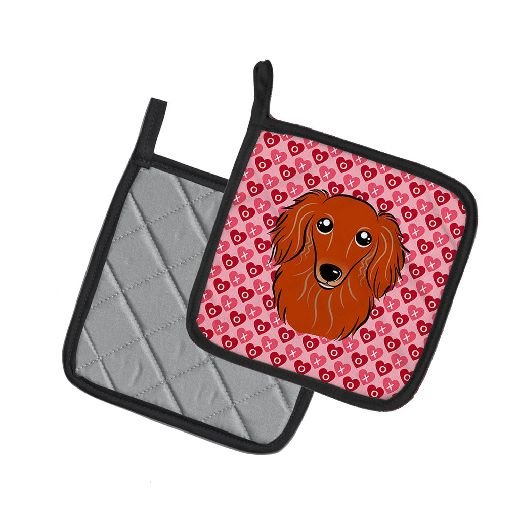 Longhair Red Dachshund Pot Holder Set of 2 Heat Resistant Quilted Hot Pads 7.5 x 7.5 Inch, Insulated Kitchen Trivets for Cooking & Baking