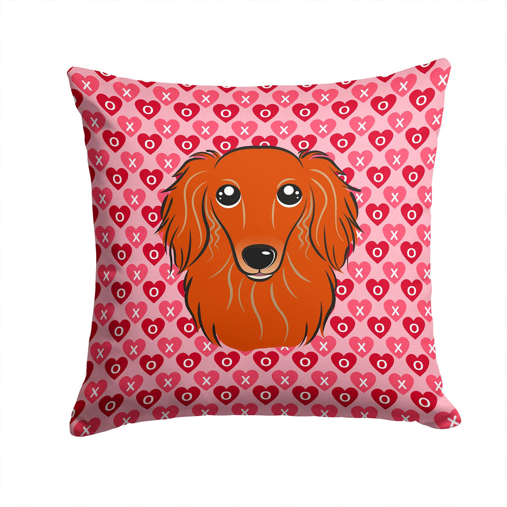 Longhair Red Dachshund Decorative Throw Pillow 14x14 Indoor Outdoor Accent Cushion, Fabric Cover with Insert for Sofa, Bed, Porch & Living Room