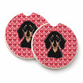 Smooth Black and Tan Dachshund Set of 2 Cup Holder Car Coasters Absorbent Round Sandstone Coasters Gifts for Men or Women, 2.5, Multicolor