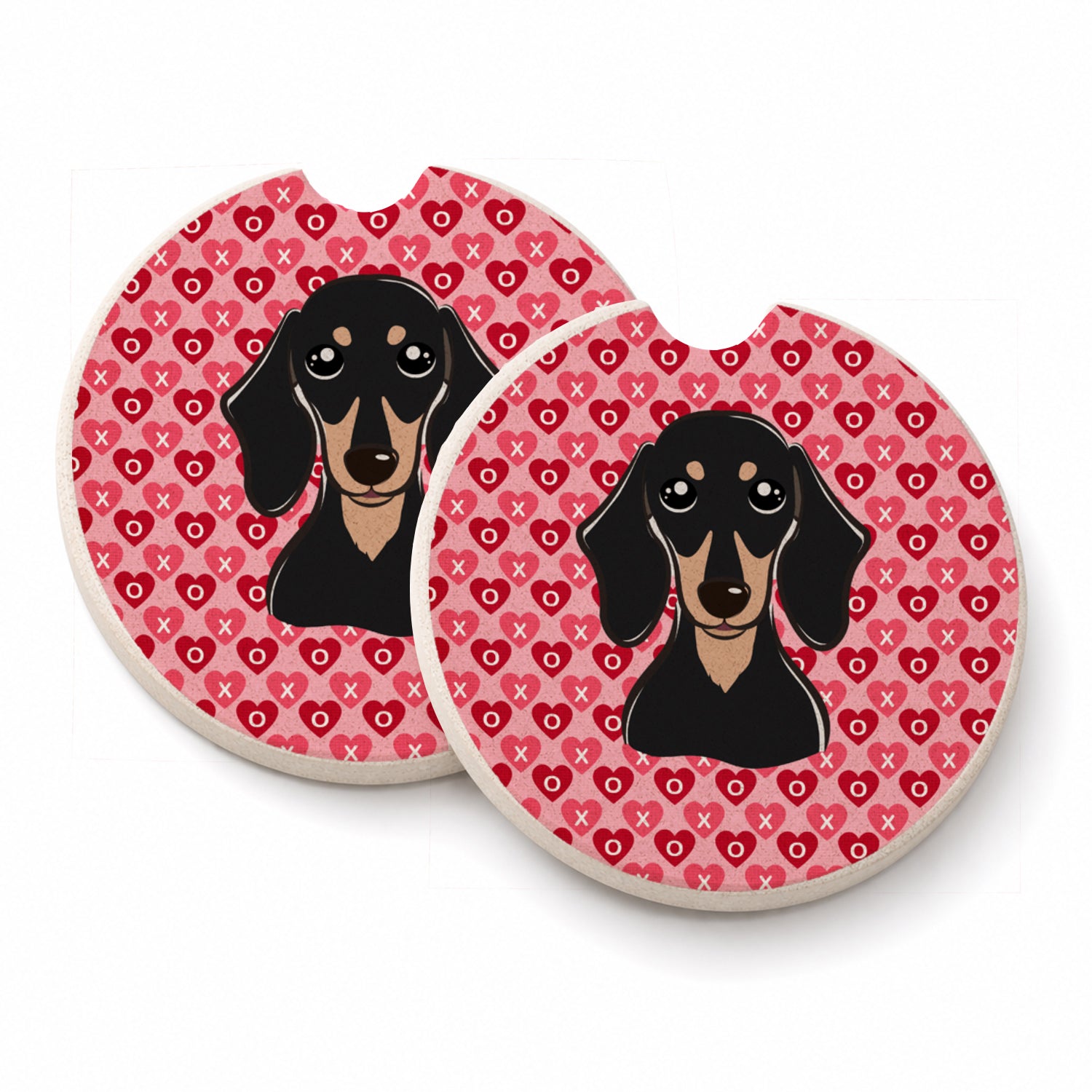 Smooth Black and Tan Dachshund Set of 2 Cup Holder Car Coasters Absorbent Round Sandstone Coasters Gifts for Men or Women, 2.5, Multicolor