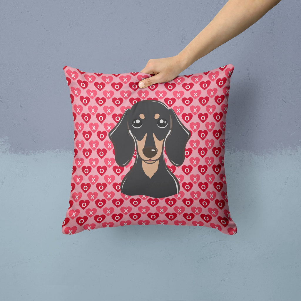 Smooth Black and Tan Dachshund Decorative Throw Pillow 14x14 Indoor Outdoor Accent Cushion, Fabric Cover with Insert for Sofa, Bed, Porch & Living Room