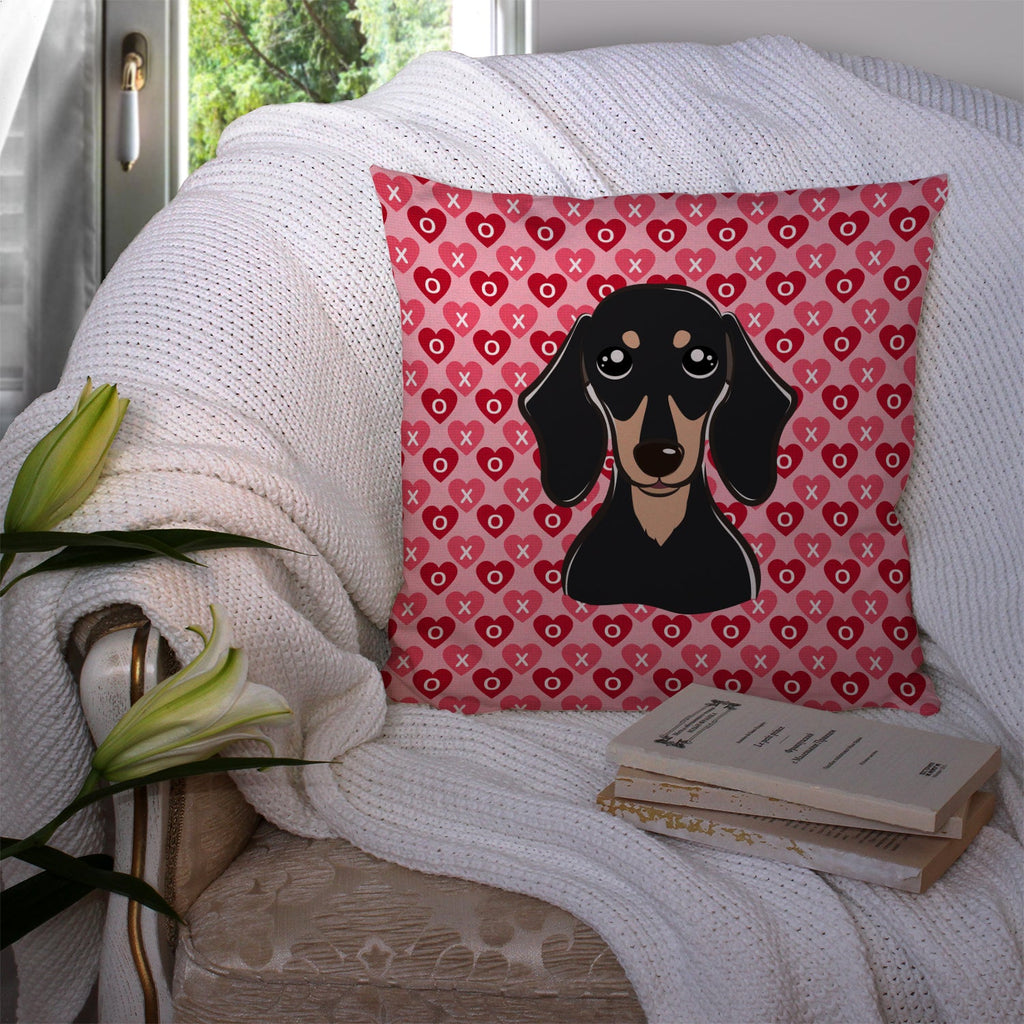 Smooth Black and Tan Dachshund Decorative Throw Pillow 14x14 Indoor Outdoor Accent Cushion, Fabric Cover with Insert for Sofa, Bed, Porch & Living Room