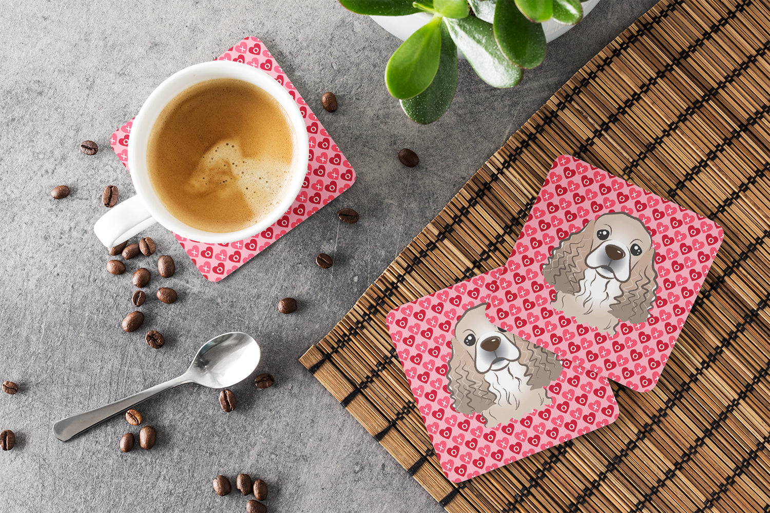 Cocker Spaniel Foam Coasters Set of 4 Cup Coasters for Indoor Outdoor, Tabletop Protection, Anti Slip, Mouse pad Material