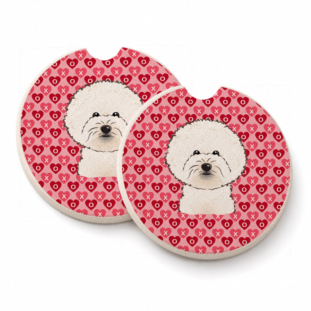Bichon Frise Set of 2 Cup Holder Car Coasters Absorbent Round Sandstone Coasters Gifts for Men or Women, 2.5, Multicolor