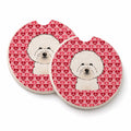 Bichon Frise Set of 2 Cup Holder Car Coasters Absorbent Round Sandstone Coasters Gifts for Men or Women, 2.5, Multicolor