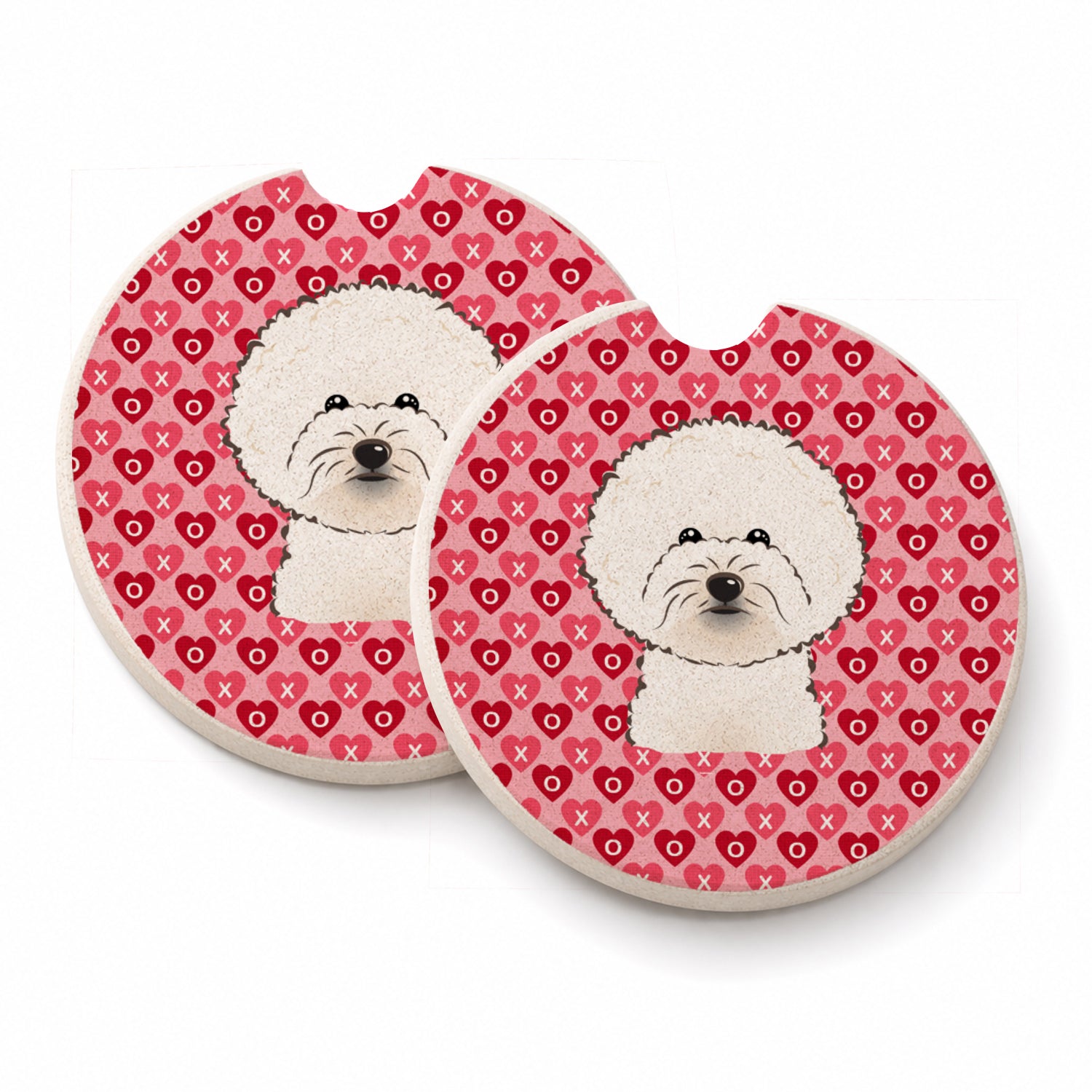 Bichon Frise Set of 2 Cup Holder Car Coasters Absorbent Round Sandstone Coasters Gifts for Men or Women, 2.5, Multicolor