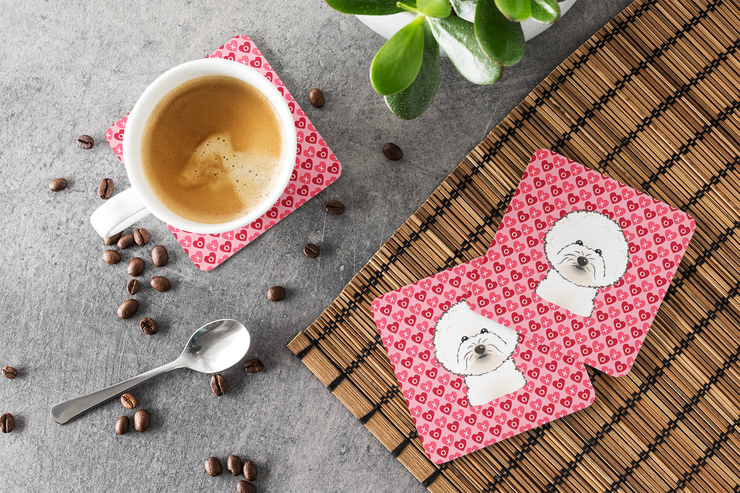 Bichon Frise Foam Coasters Set of 4 Cup Coasters for Indoor Outdoor, Tabletop Protection, Anti Slip, Mouse pad Material