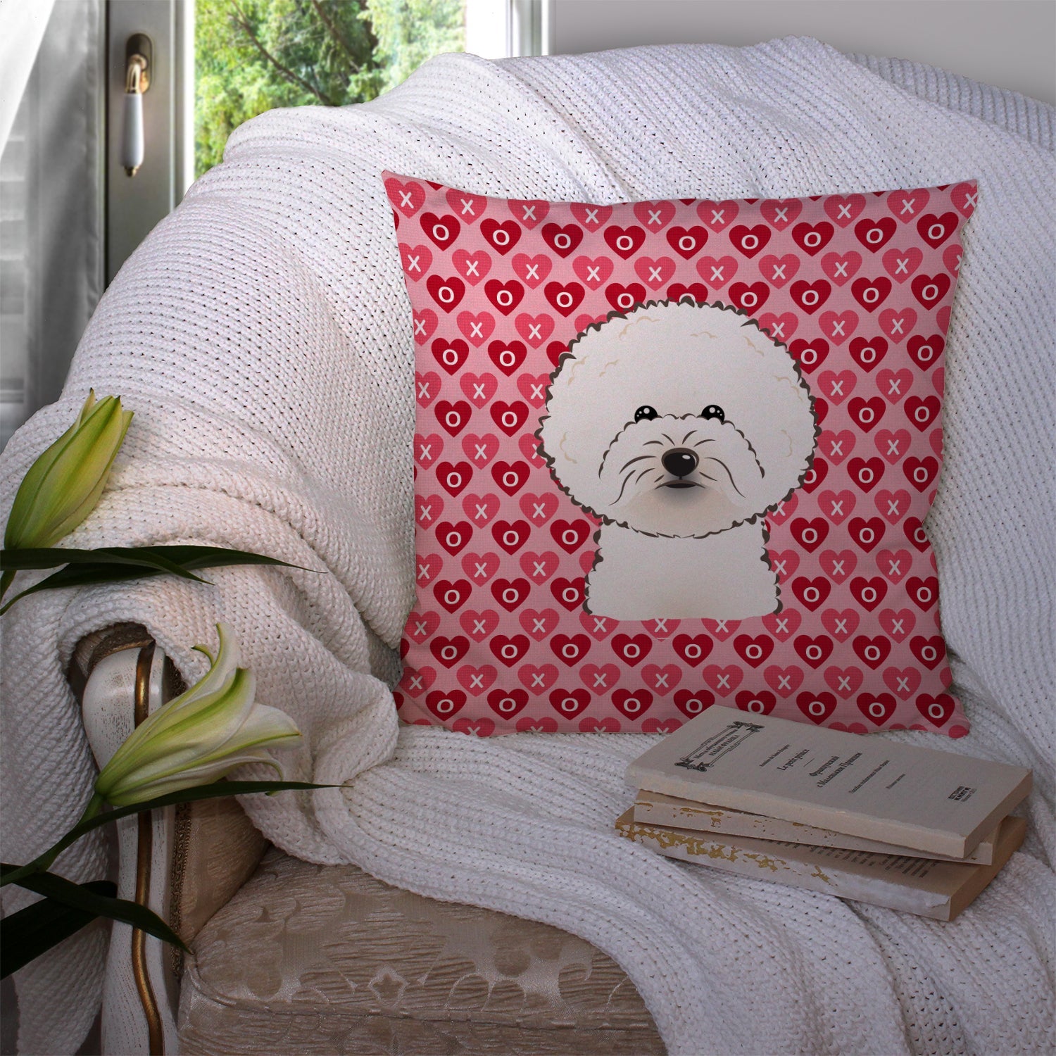 Bichon Frise Decorative Throw Pillow 14x14 Indoor Outdoor Accent Cushion, Fabric Cover with Insert for Sofa, Bed, Porch & Living Room