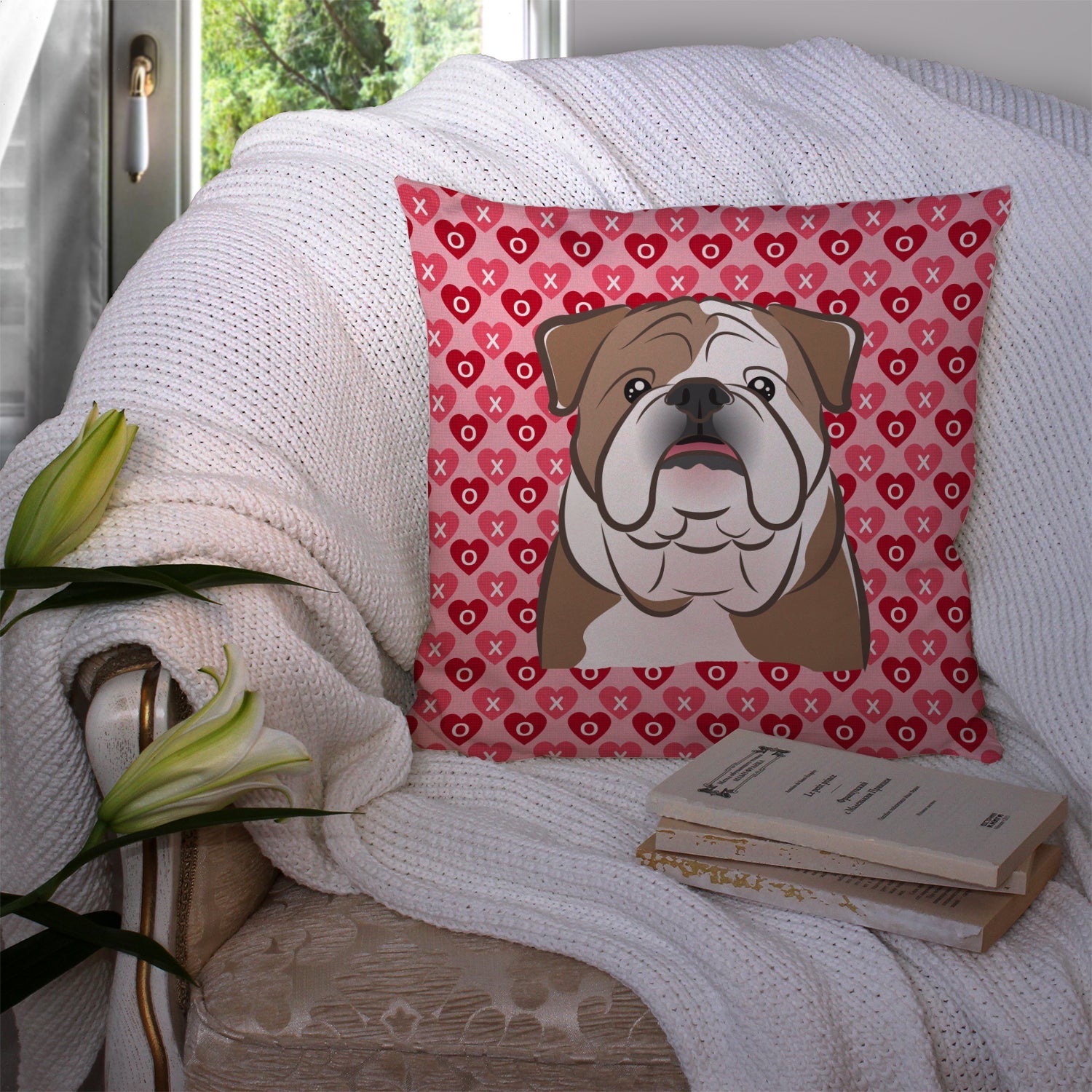 English Bulldog  Decorative Throw Pillow 14x14 Indoor Outdoor Accent Cushion, Fabric Cover with Insert for Sofa, Bed, Porch & Living Room