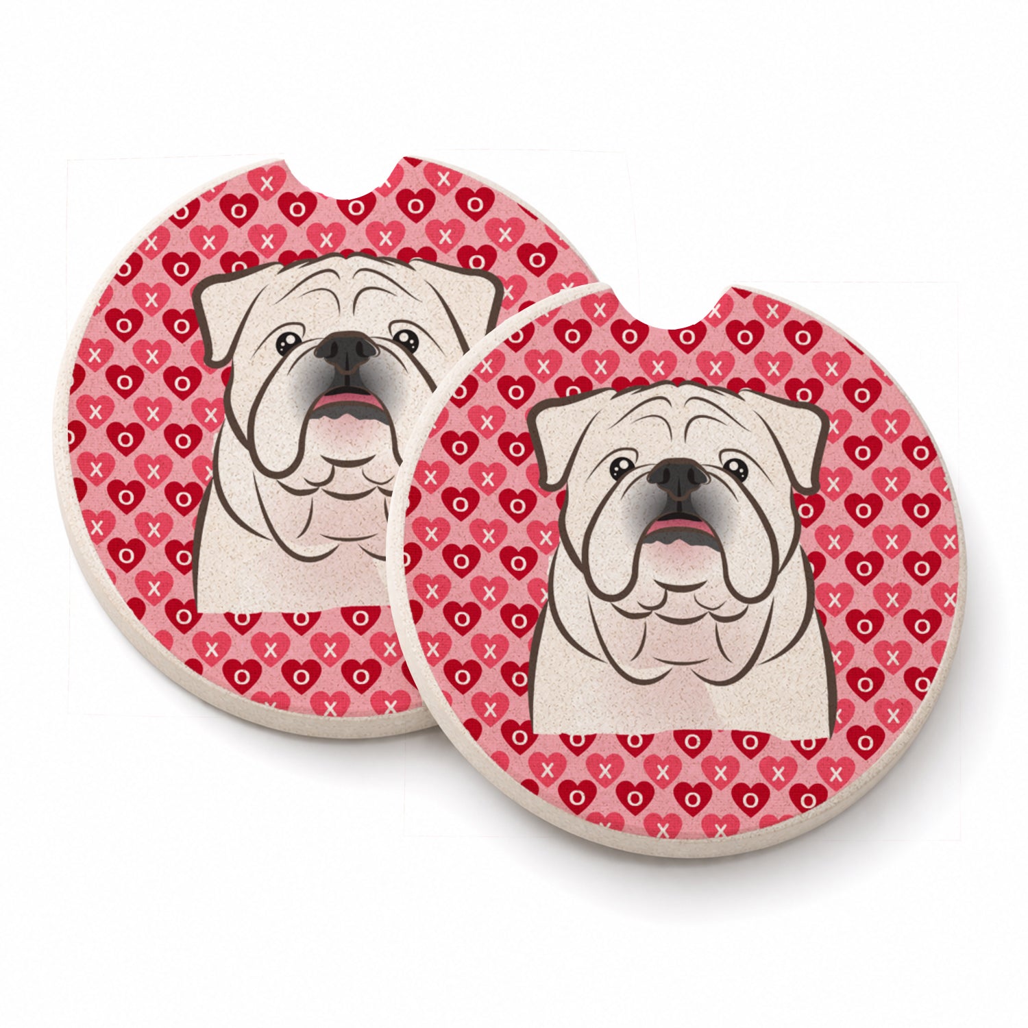 White English Bulldog  Set of 2 Cup Holder Car Coasters Absorbent Round Sandstone Coasters Gifts for Men or Women, 2.5, Multicolor