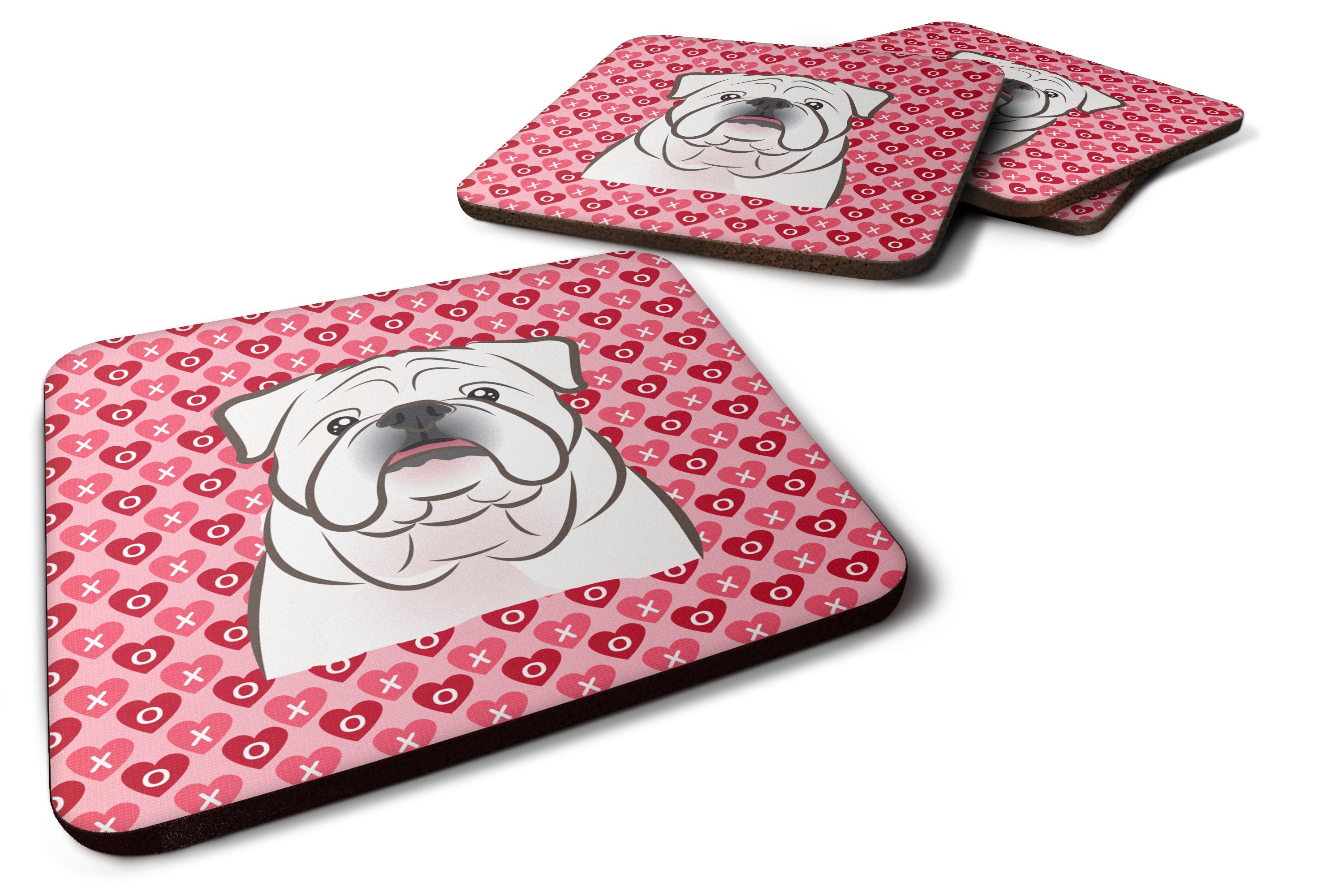 White English Bulldog  Foam Coasters Set of 4 Cup Coasters for Indoor Outdoor, Tabletop Protection, Anti Slip, Mouse pad Material