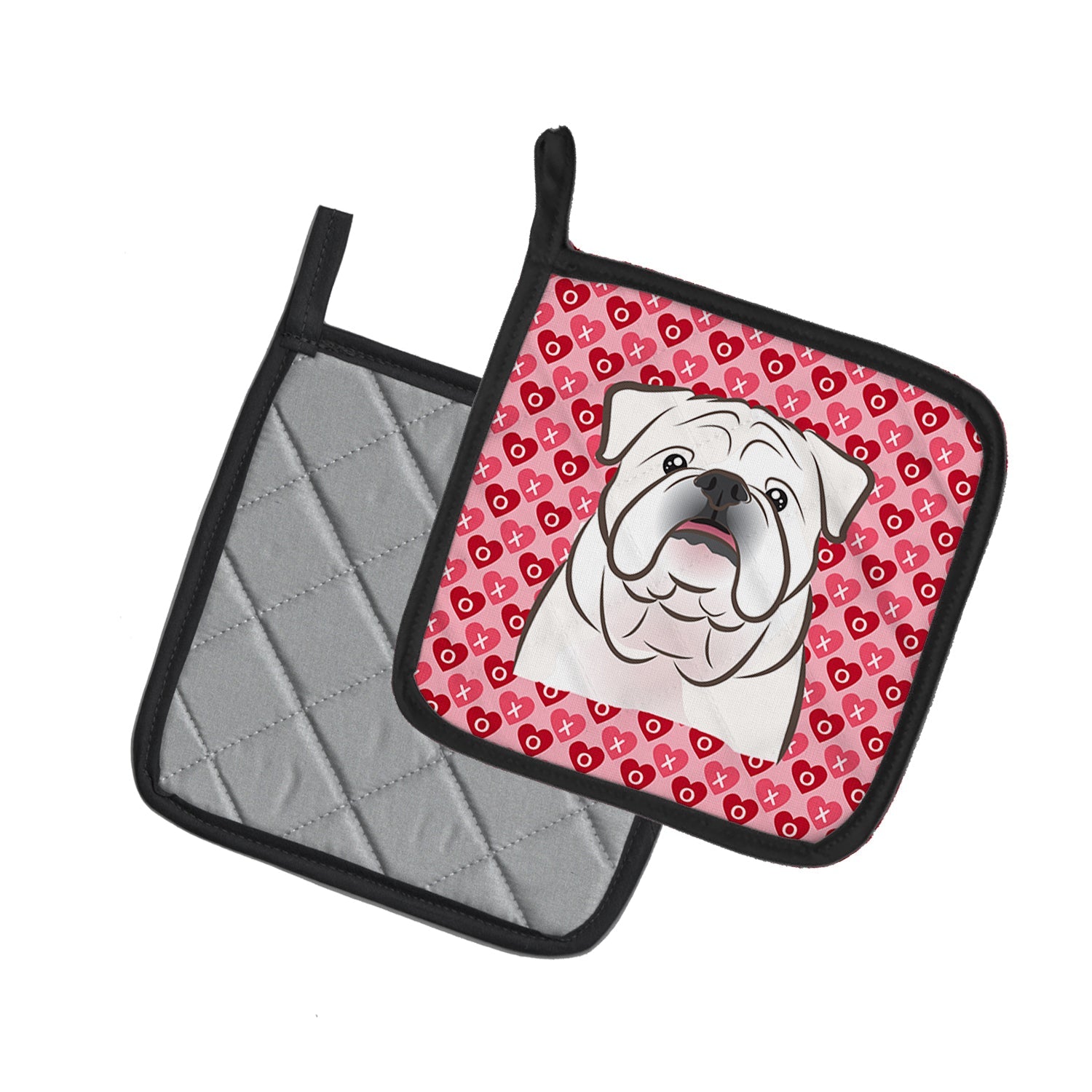 White English Bulldog  Pot Holder Set of 2 Heat Resistant Quilted Hot Pads 7.5 x 7.5 Inch, Insulated Kitchen Trivets for Cooking & Baking