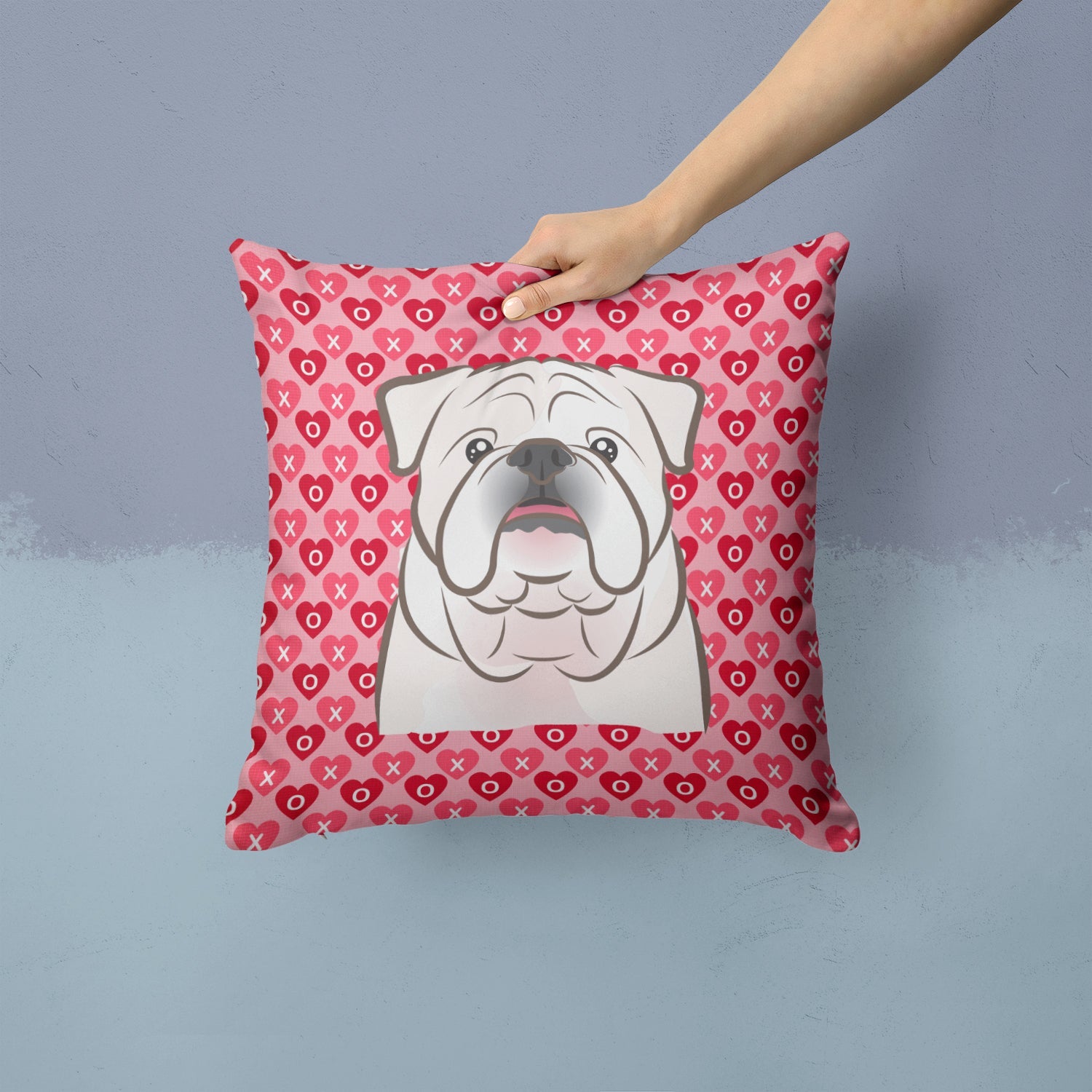 White English Bulldog  Decorative Throw Pillow 14x14 Indoor Outdoor Accent Cushion, Fabric Cover with Insert for Sofa, Bed, Porch & Living Room