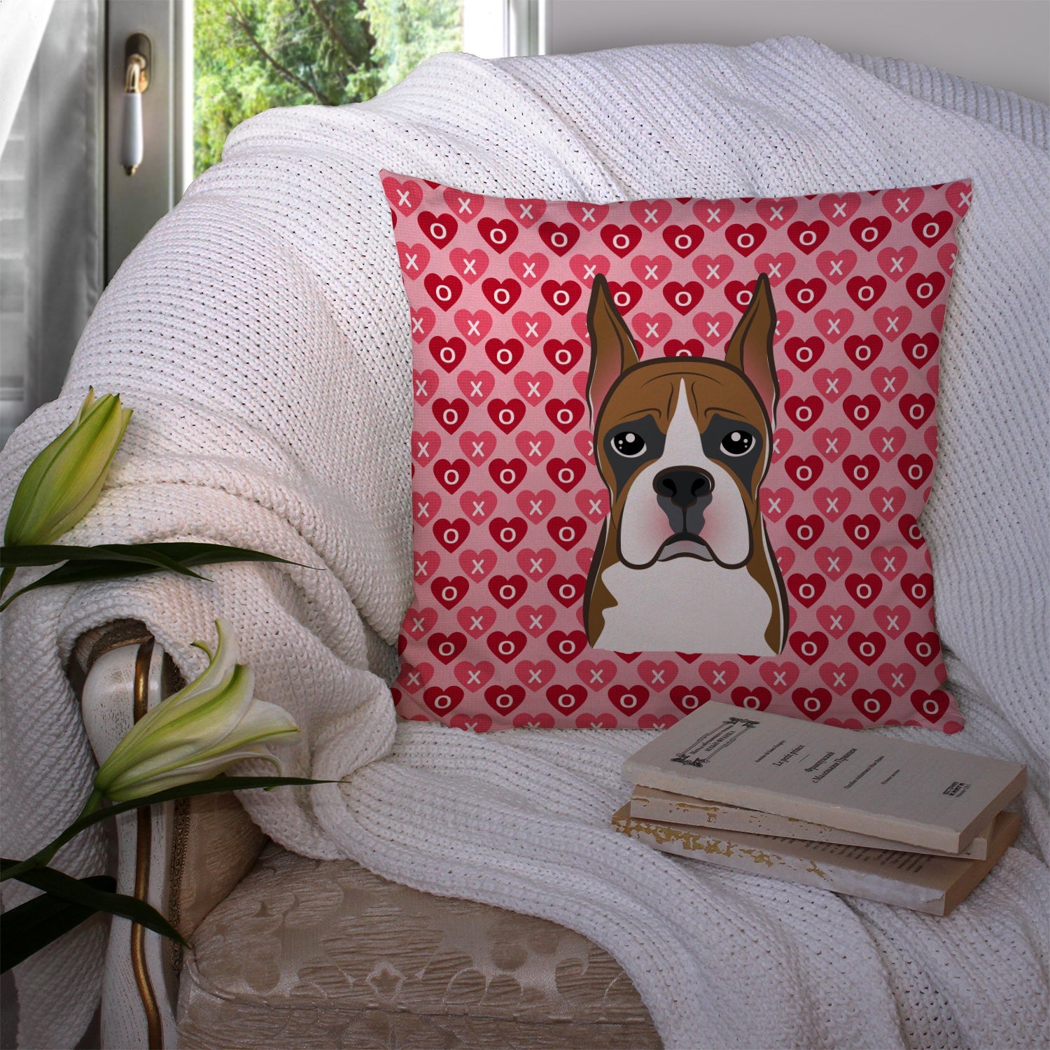 Boxer Decorative Throw Pillow 14x14 Indoor Outdoor Accent Cushion, Fabric Cover with Insert for Sofa, Bed, Porch & Living Room