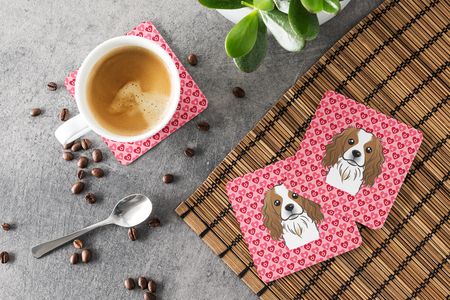 Cavalier Spaniel Foam Coasters Set of 4 Cup Coasters for Indoor Outdoor, Tabletop Protection, Anti Slip, Mouse pad Material