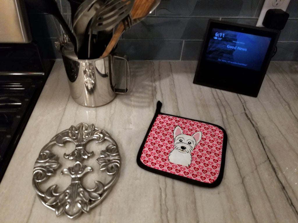 Westie Pot Holder Set of 2 Heat Resistant Quilted Hot Pads 7.5 x 7.5 Inch, Insulated Kitchen Trivets for Cooking & Baking