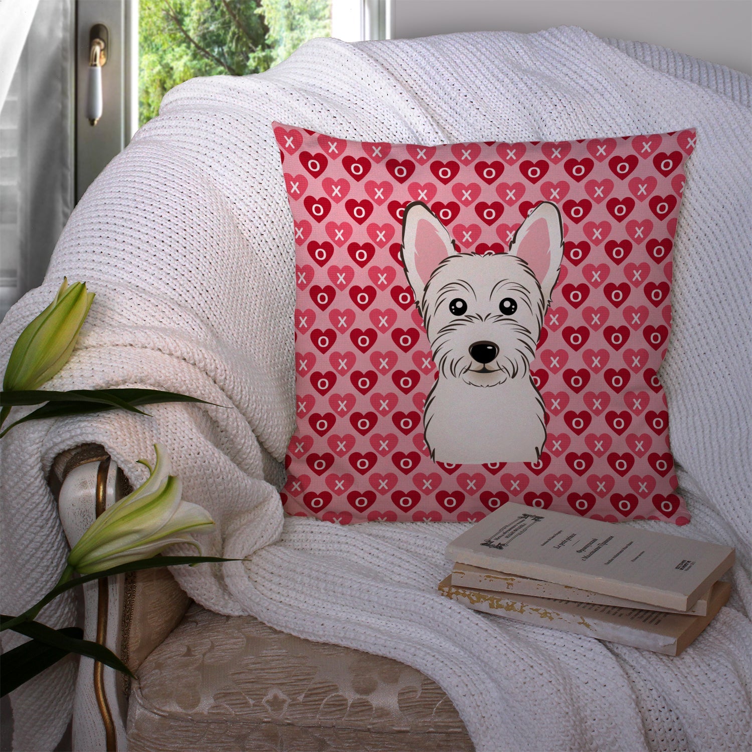 Westie Decorative Throw Pillow 14x14 Indoor Outdoor Accent Cushion, Fabric Cover with Insert for Sofa, Bed, Porch & Living Room