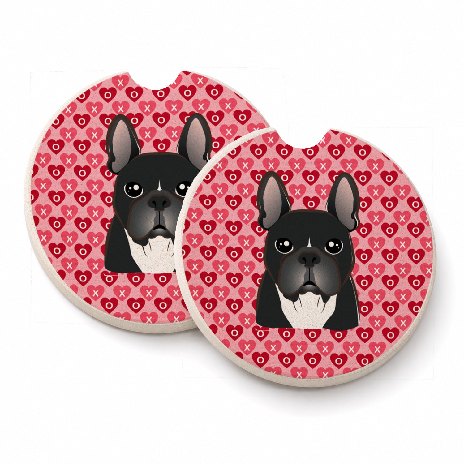 French Bulldog Set of 2 Cup Holder Car Coasters Absorbent Round Sandstone Coasters Gifts for Men or Women, 2.5, Multicolor