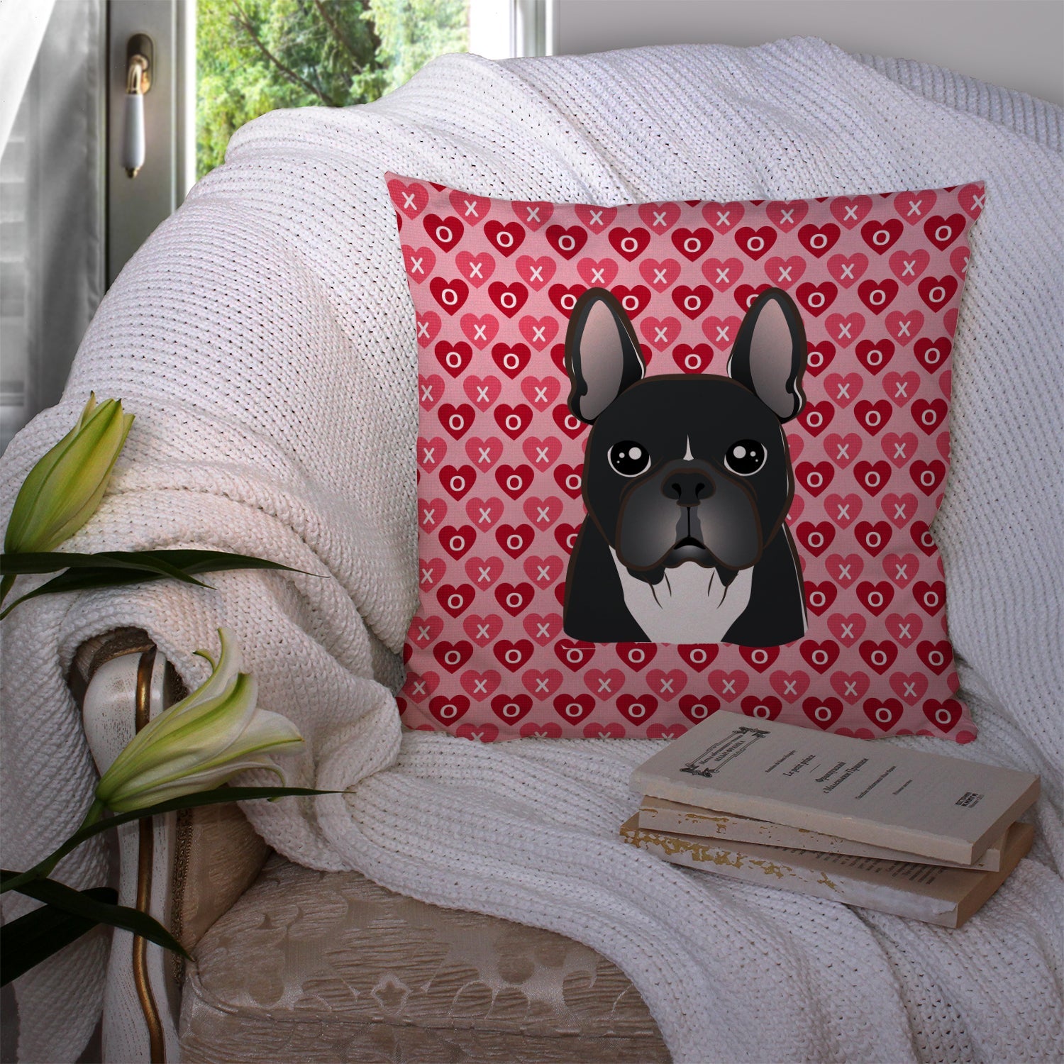 French Bulldog Decorative Throw Pillow 14x14 Indoor Outdoor Accent Cushion, Fabric Cover with Insert for Sofa, Bed, Porch & Living Room