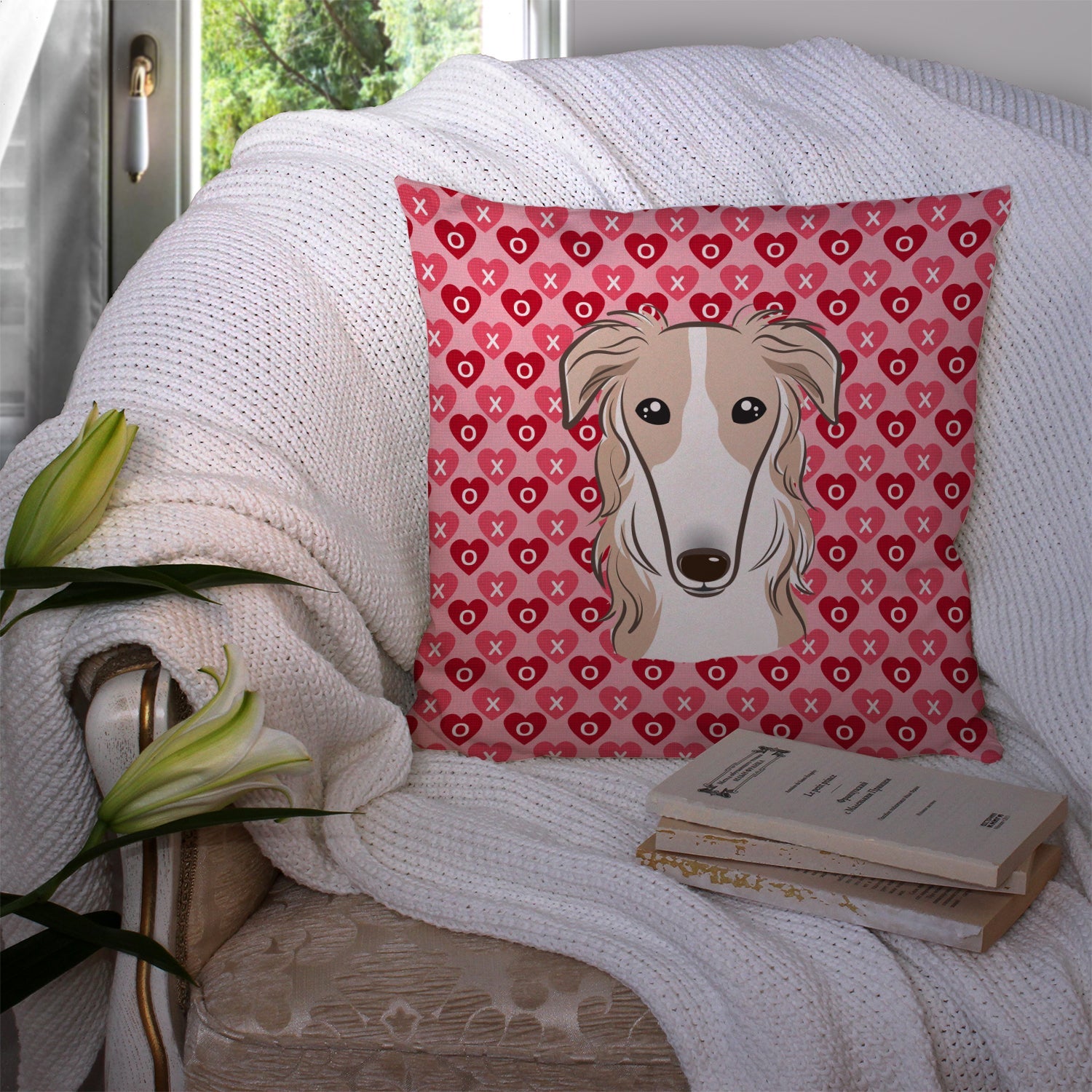 Borzoi Decorative Throw Pillow 14x14 Indoor Outdoor Accent Cushion, Fabric Cover with Insert for Sofa, Bed, Porch & Living Room