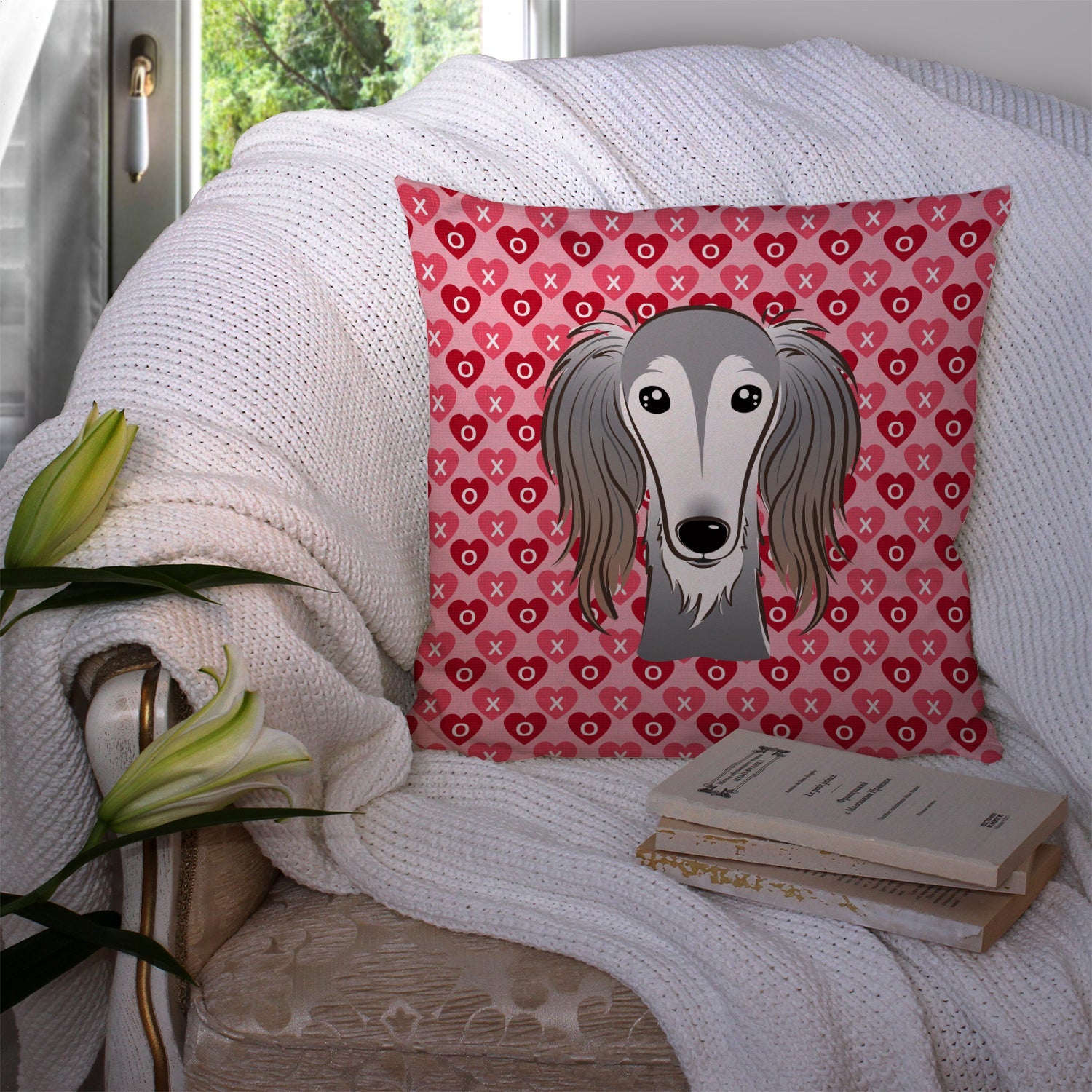 Saluki Decorative Throw Pillow 14x14 Indoor Outdoor Accent Cushion, Fabric Cover with Insert for Sofa, Bed, Porch & Living Room