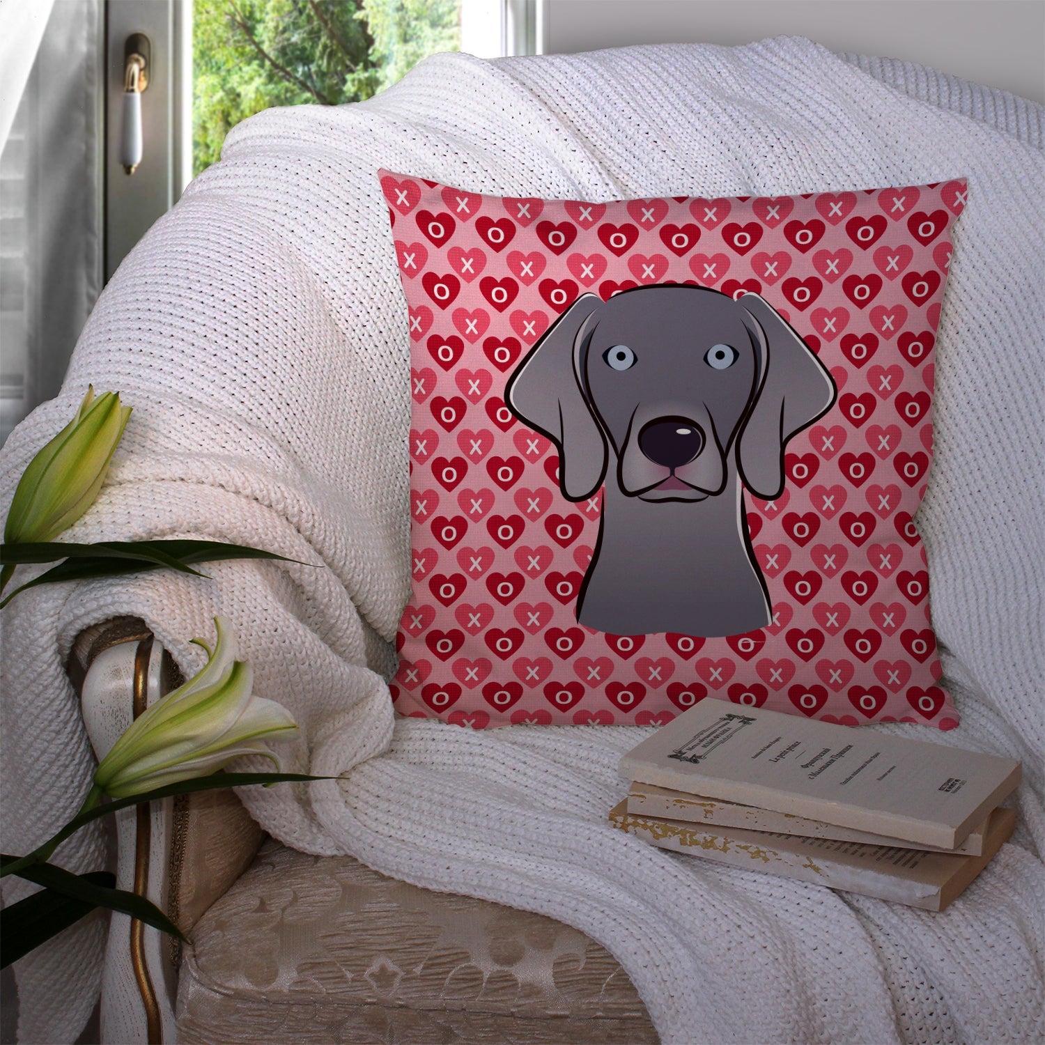 Weimaraner Decorative Throw Pillow 14x14 Indoor Outdoor Accent Cushion, Fabric Cover with Insert for Sofa, Bed, Porch & Living Room