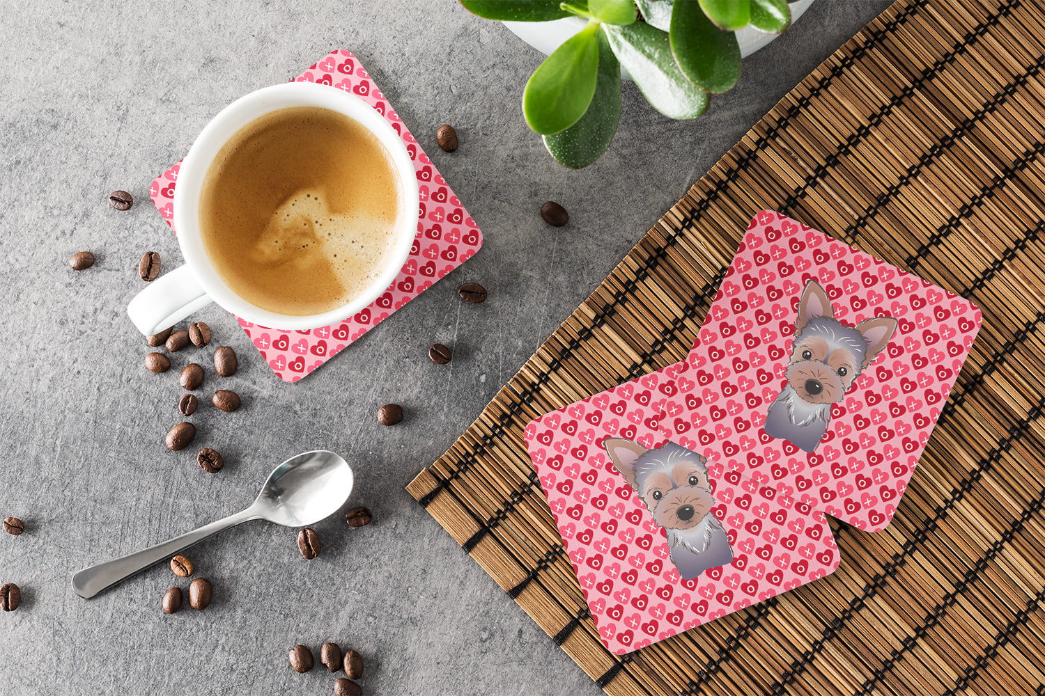 Yorkie Puppy Foam Coasters Set of 4 Cup Coasters for Indoor Outdoor, Tabletop Protection, Anti Slip, Mouse pad Material