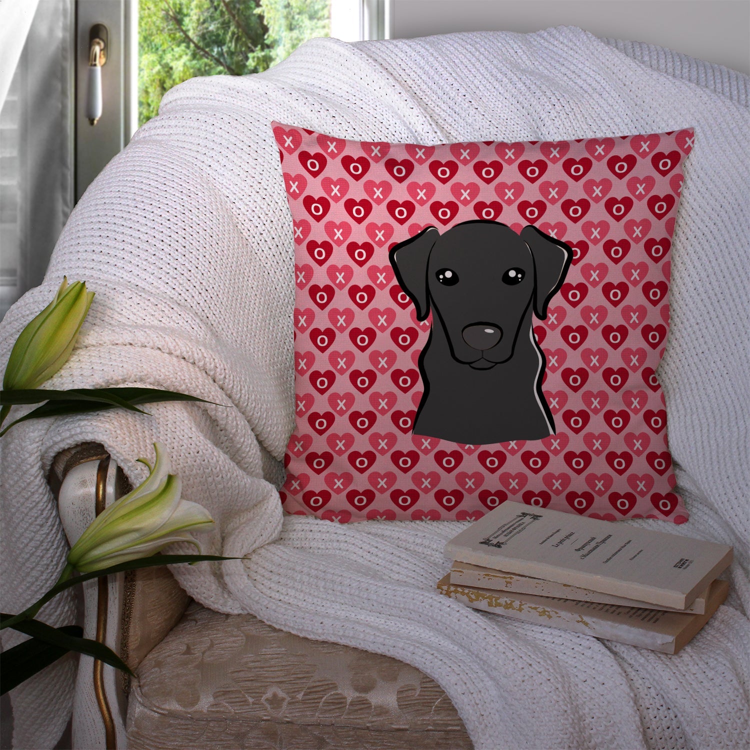 Black Labrador Decorative Throw Pillow 14x14 Indoor Outdoor Accent Cushion, Fabric Cover with Insert for Sofa, Bed, Porch & Living Room