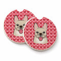 French Bulldog Set of 2 Cup Holder Car Coasters Absorbent Round Sandstone Coasters Gifts for Men or Women, 2.5, Multicolor