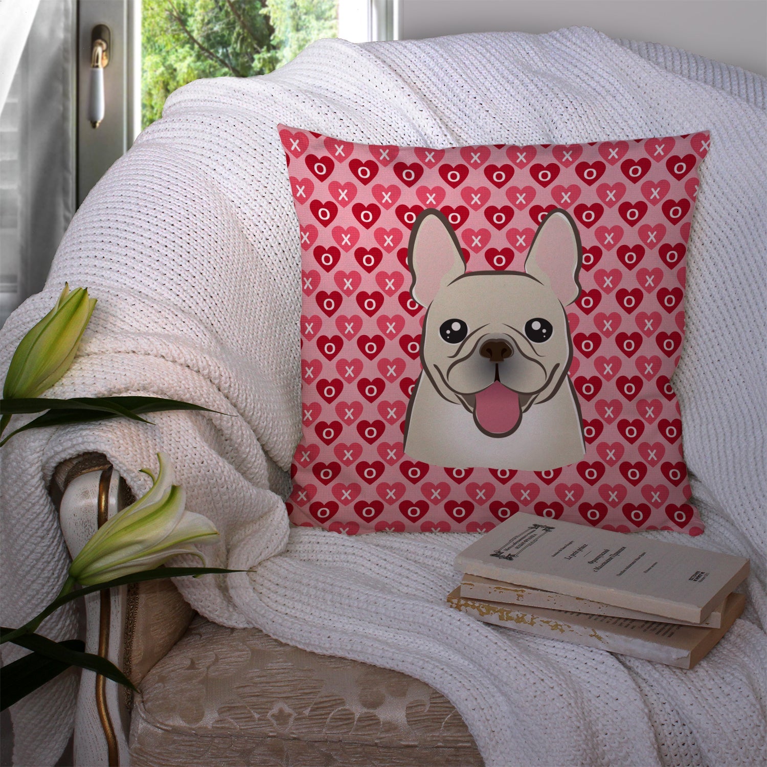 French Bulldog Decorative Throw Pillow 14x14 Indoor Outdoor Accent Cushion, Fabric Cover with Insert for Sofa, Bed, Porch & Living Room