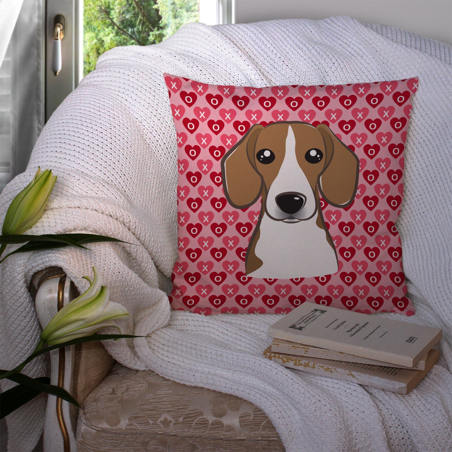 Beagle Decorative Throw Pillow 14x14 Indoor Outdoor Accent Cushion, Fabric Cover with Insert for Sofa, Bed, Porch & Living Room