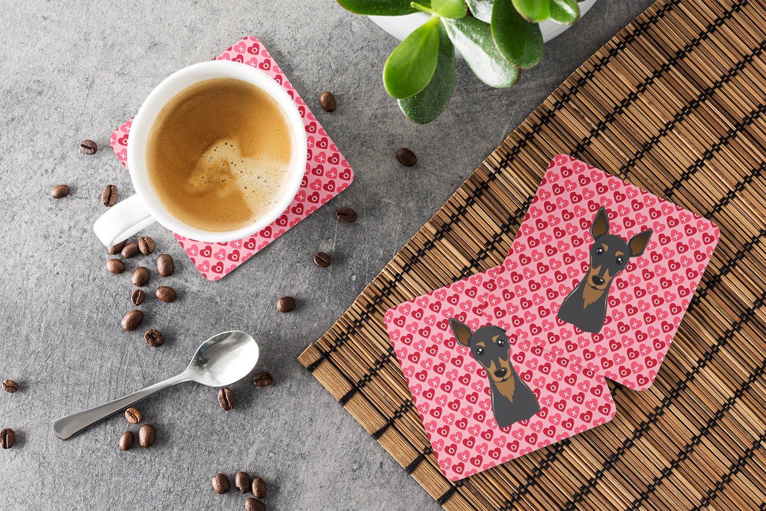 Min Pin Foam Coasters Set of 4 Cup Coasters for Indoor Outdoor, Tabletop Protection, Anti Slip, Mouse pad Material