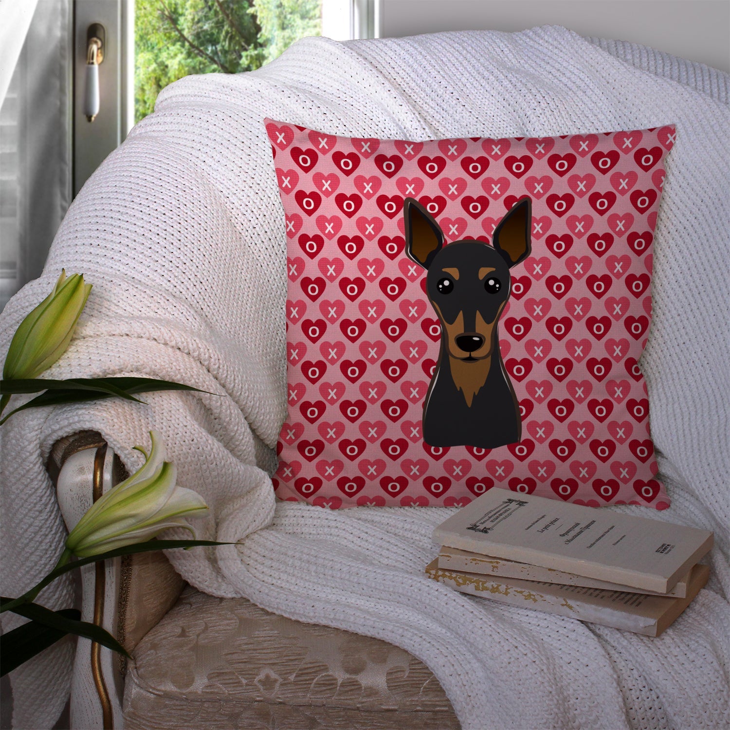 Min Pin Decorative Throw Pillow 14x14 Indoor Outdoor Accent Cushion, Fabric Cover with Insert for Sofa, Bed, Porch & Living Room