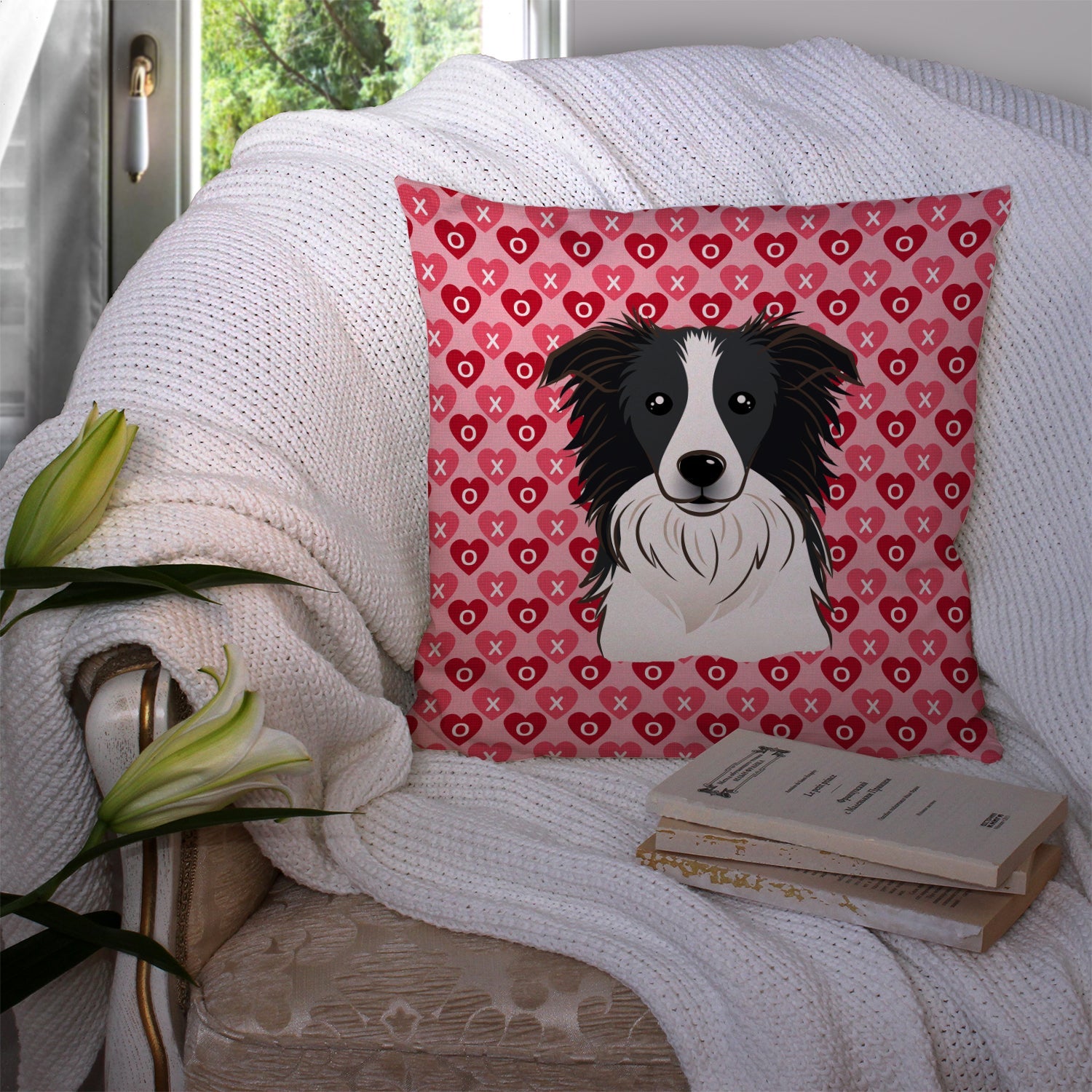 Border Collie Decorative Throw Pillow 14x14 Indoor Outdoor Accent Cushion, Fabric Cover with Insert for Sofa, Bed, Porch & Living Room