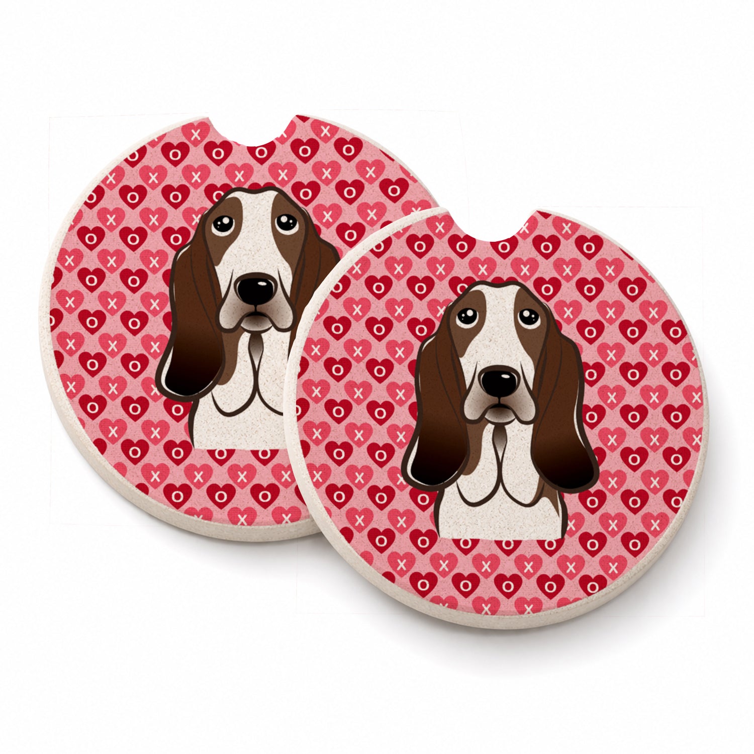 Basset Hound Set of 2 Cup Holder Car Coasters Absorbent Round Sandstone Coasters Gifts for Men or Women, 2.5, Multicolor