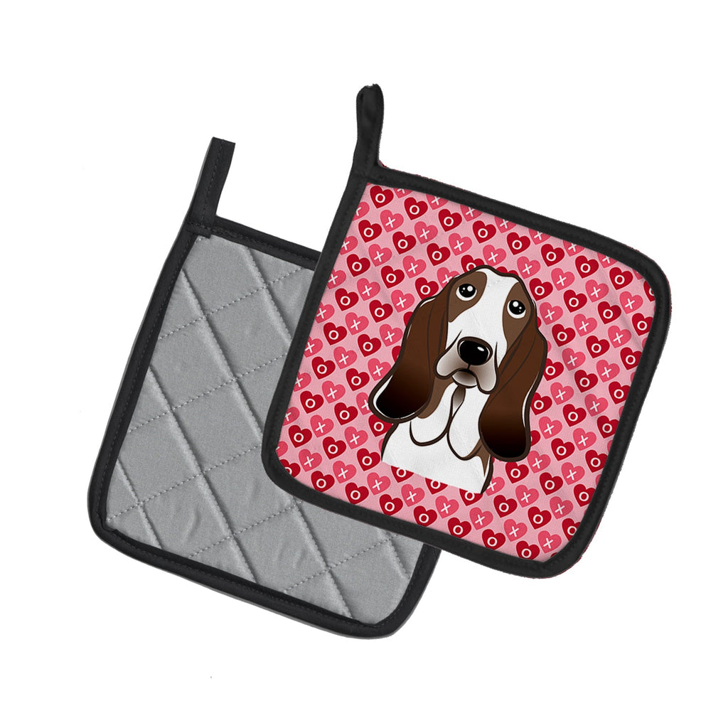 Basset Hound Pot Holder Set of 2 Heat Resistant Quilted Hot Pads 7.5 x 7.5 Inch, Insulated Kitchen Trivets for Cooking & Baking