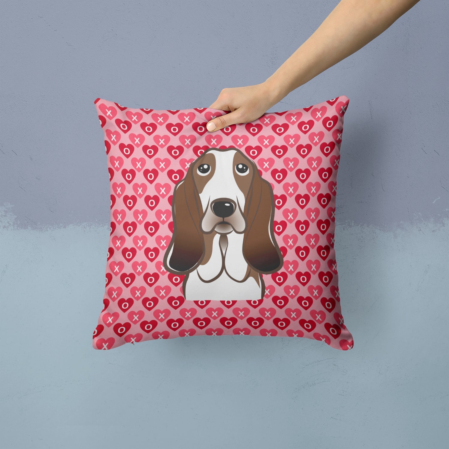 Basset Hound Decorative Throw Pillow 14x14 Indoor Outdoor Accent Cushion, Fabric Cover with Insert for Sofa, Bed, Porch & Living Room