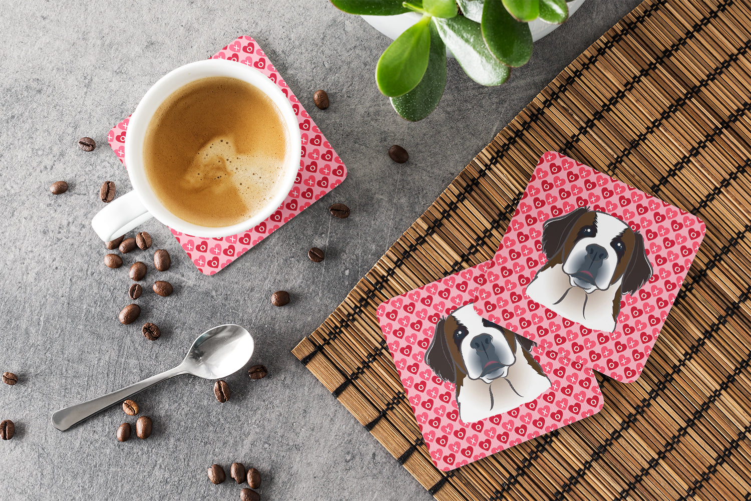 Saint Bernard Foam Coasters Set of 4 Cup Coasters for Indoor Outdoor, Tabletop Protection, Anti Slip, Mouse pad Material