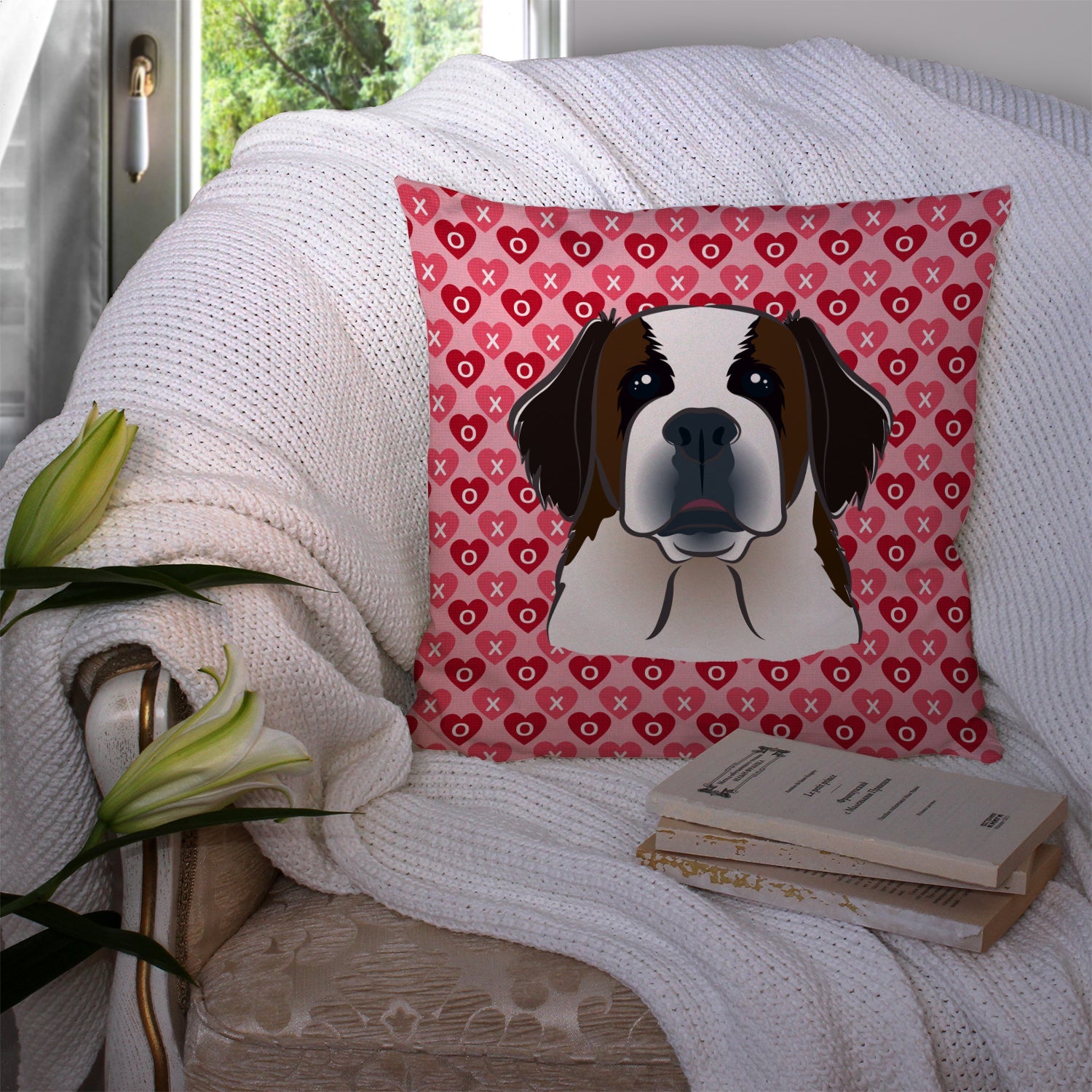 Saint Bernard Decorative Throw Pillow 14x14 Indoor Outdoor Accent Cushion, Fabric Cover with Insert for Sofa, Bed, Porch & Living Room