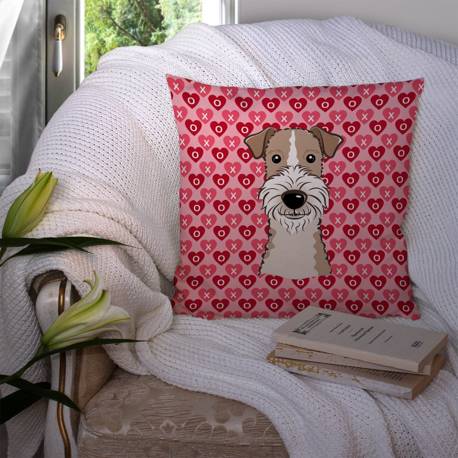 Wire Haired Fox Terrier Decorative Throw Pillow 14x14 Indoor Outdoor Accent Cushion, Fabric Cover with Insert for Sofa, Bed, Porch & Living Room