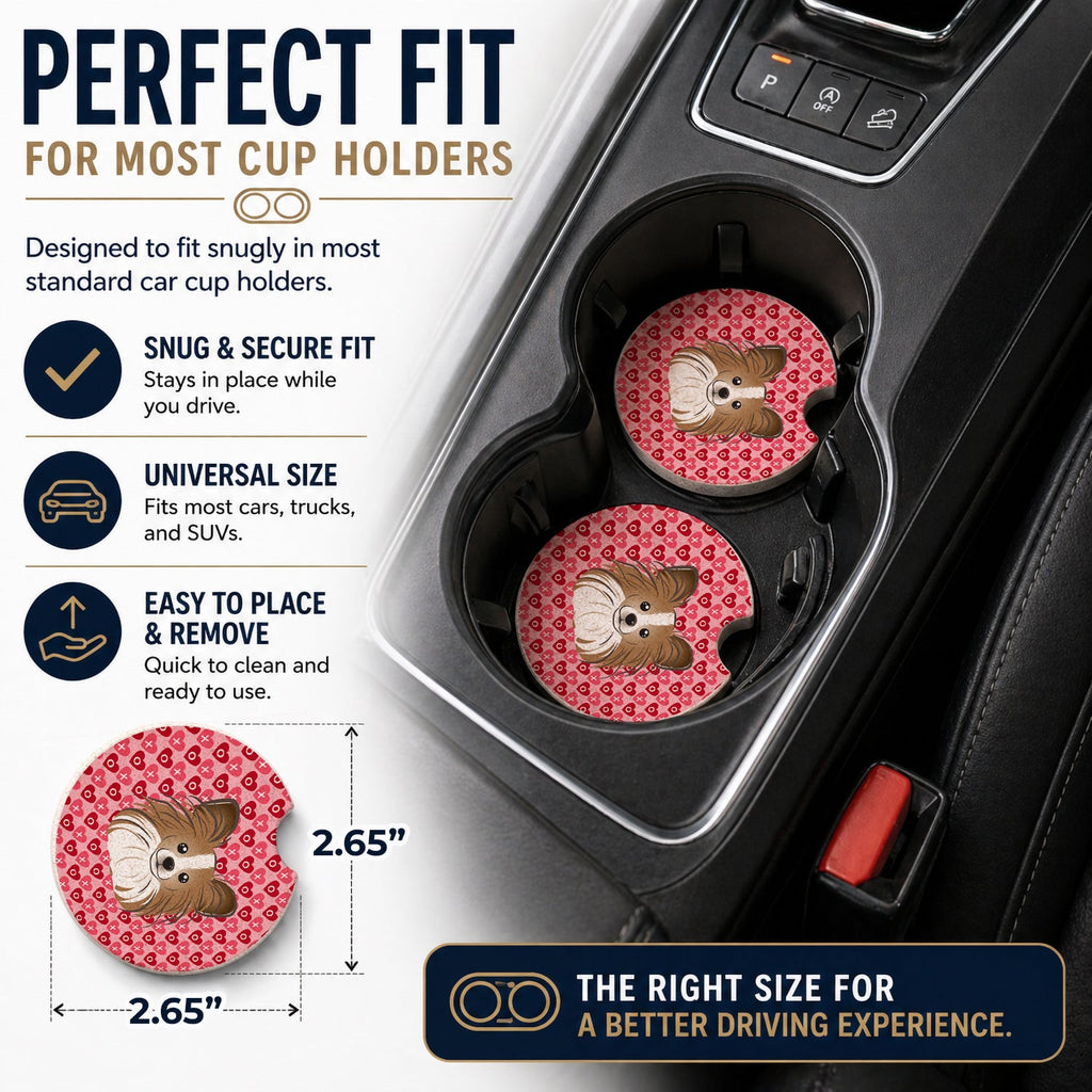 Papillon Set of 2 Cup Holder Car Coasters Absorbent Round Sandstone Coasters Gifts for Men or Women, 2.5, Multicolor