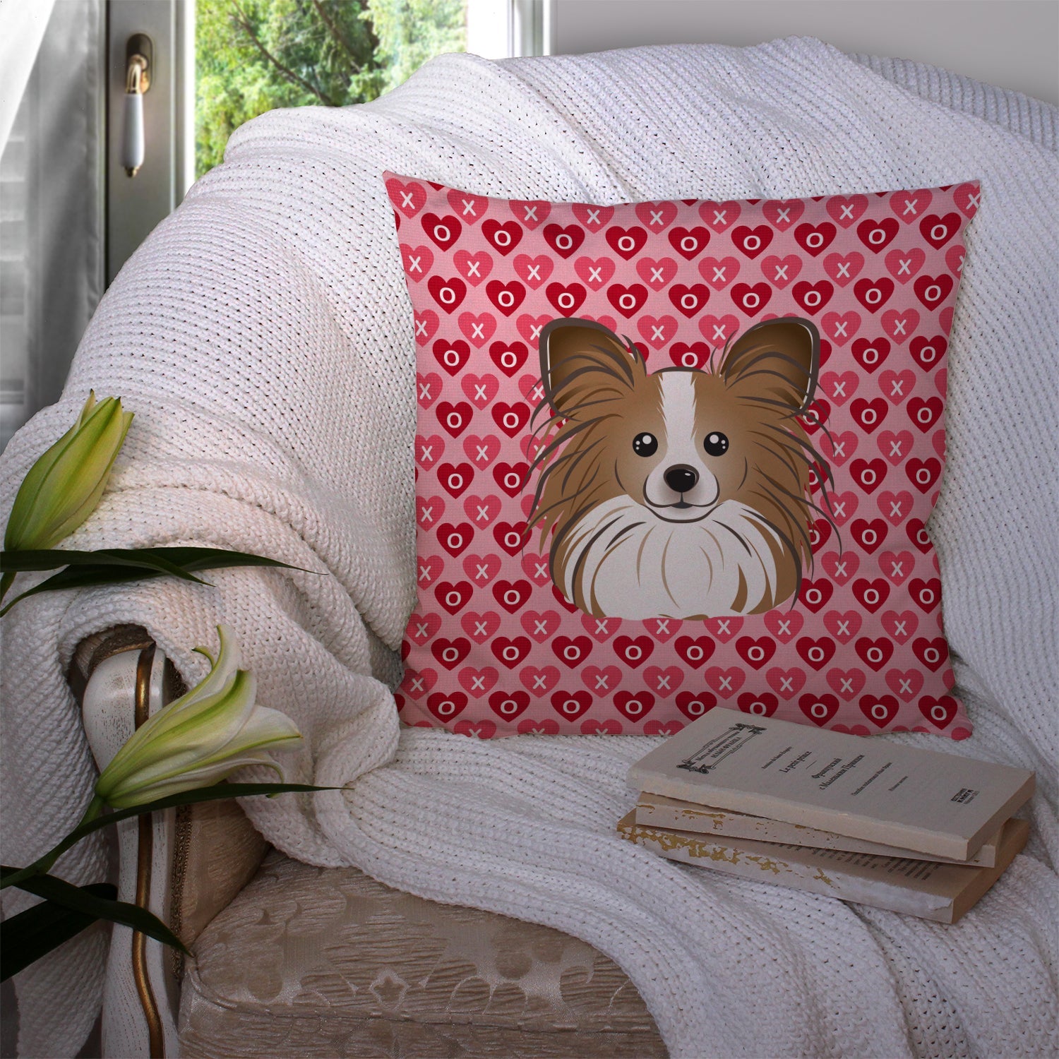 Papillon Decorative Throw Pillow 14x14 Indoor Outdoor Accent Cushion, Fabric Cover with Insert for Sofa, Bed, Porch & Living Room