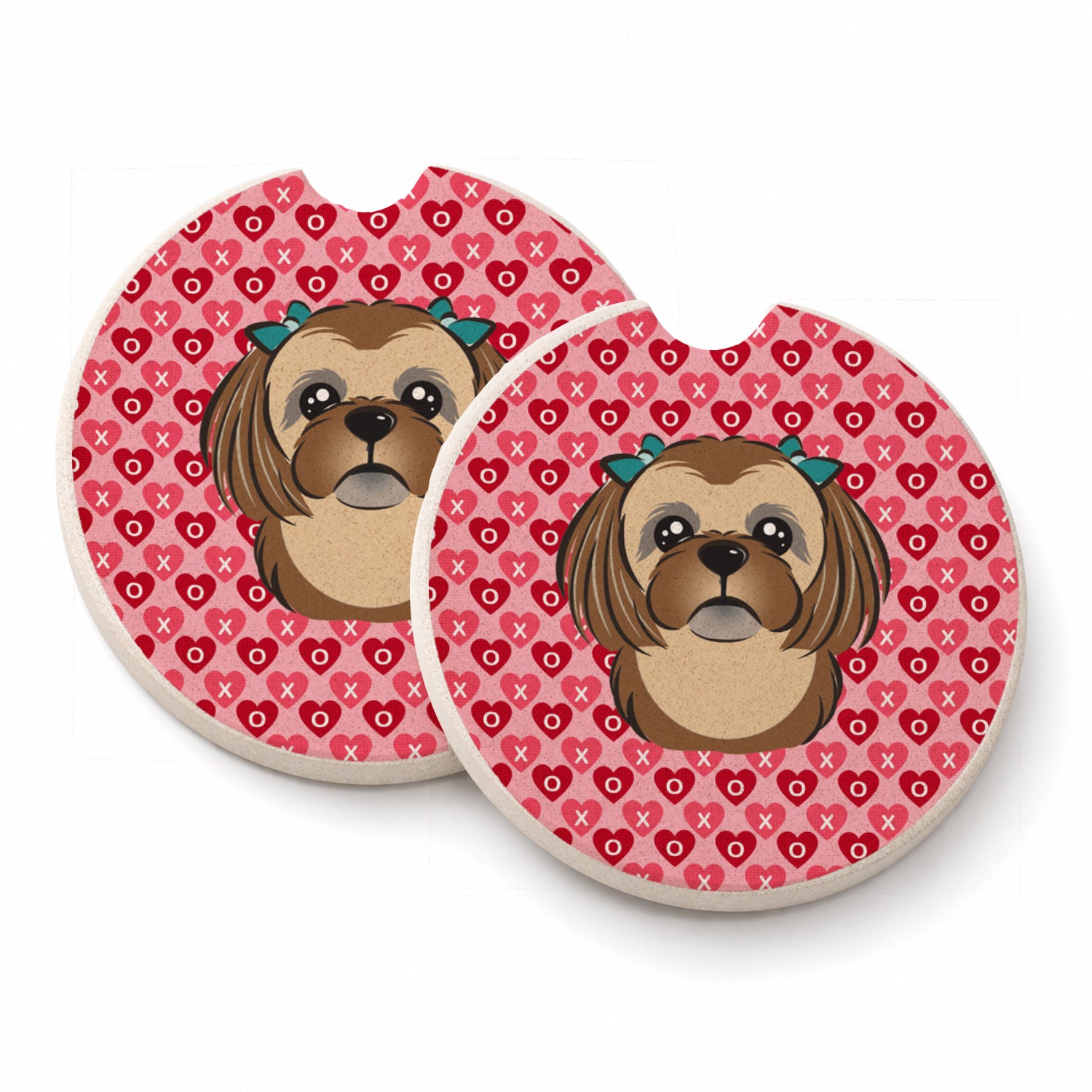 Chocolate Brown Shih Tzu Set of 2 Cup Holder Car Coasters Absorbent Round Sandstone Coasters Gifts for Men or Women, 2.5, Multicolor