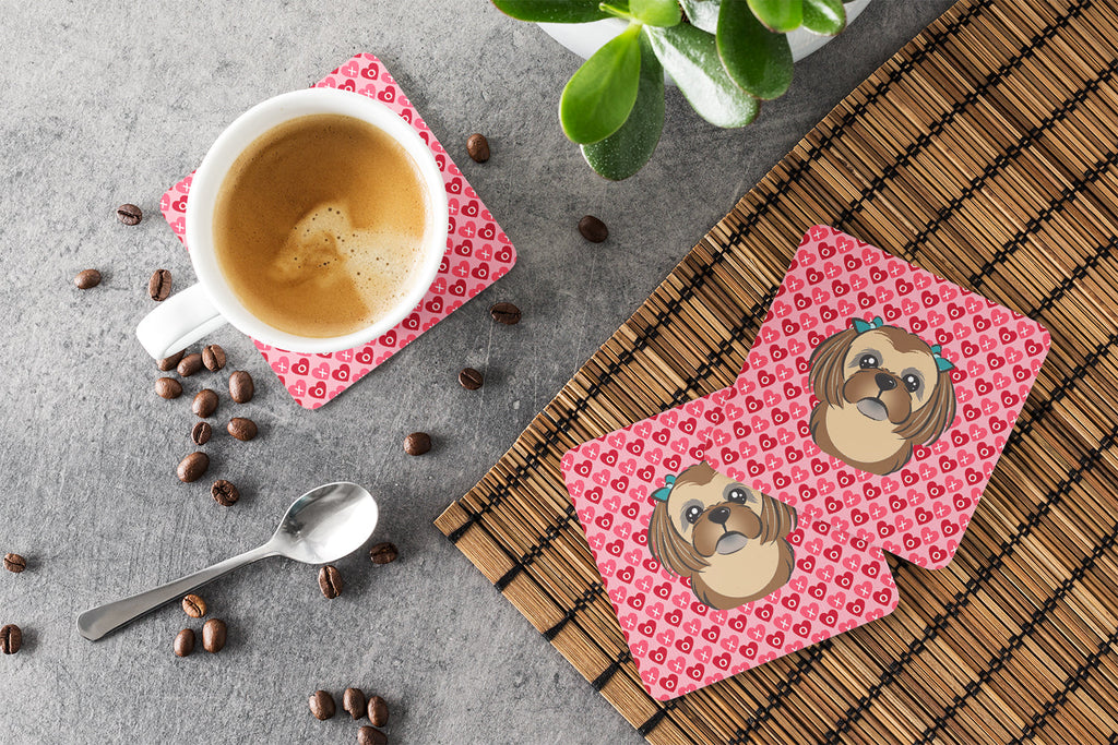 Chocolate Brown Shih Tzu Foam Coasters Set of 4 Cup Coasters for Indoor Outdoor, Tabletop Protection, Anti Slip, Mouse pad Material